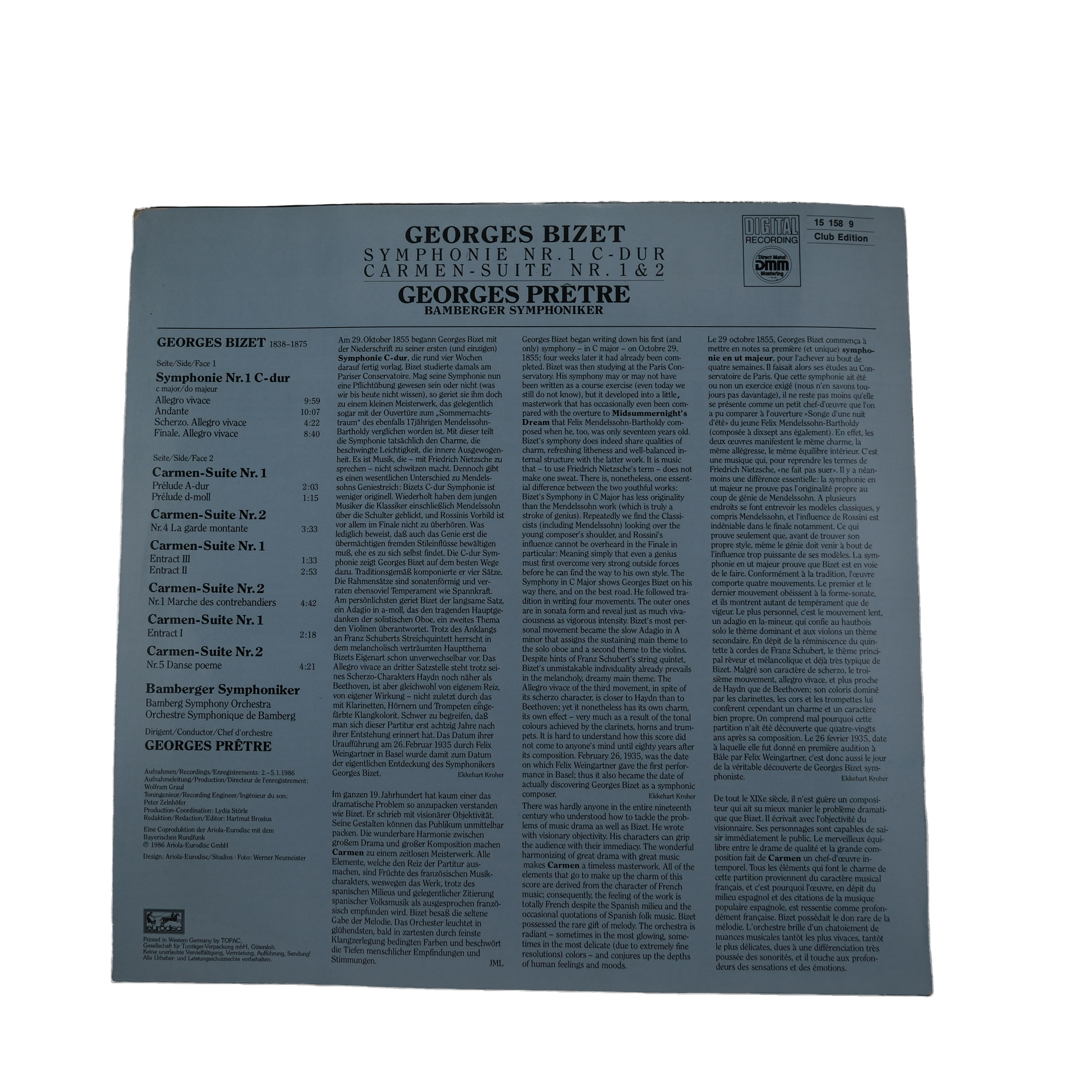 Symphonie Nr.1/Carmen Suites - Bizet - 1986 - Eurodisc – Image 2