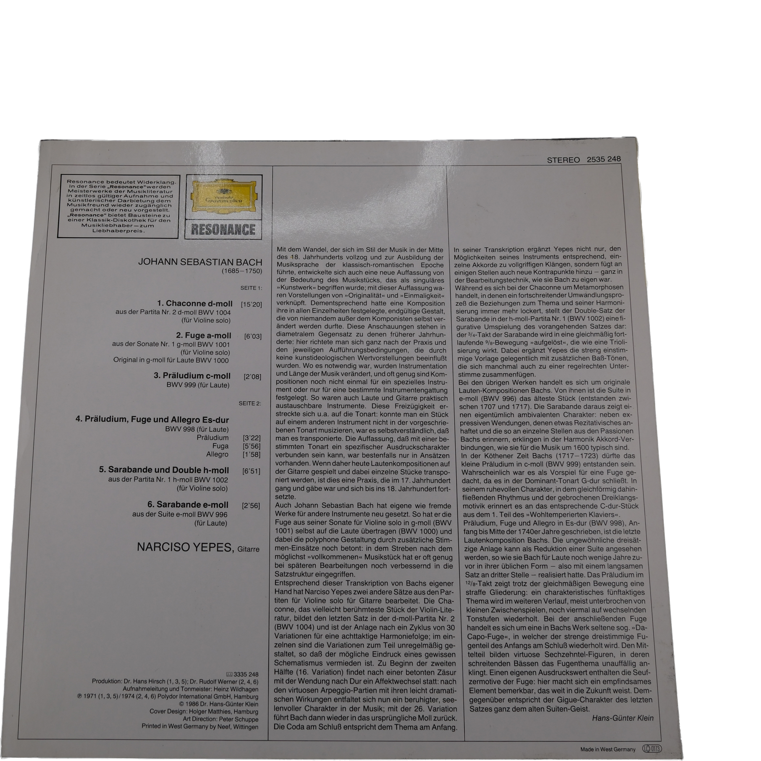 Bach par Narciso Yepes, Œuvres pour Luth 1986 – Image 2