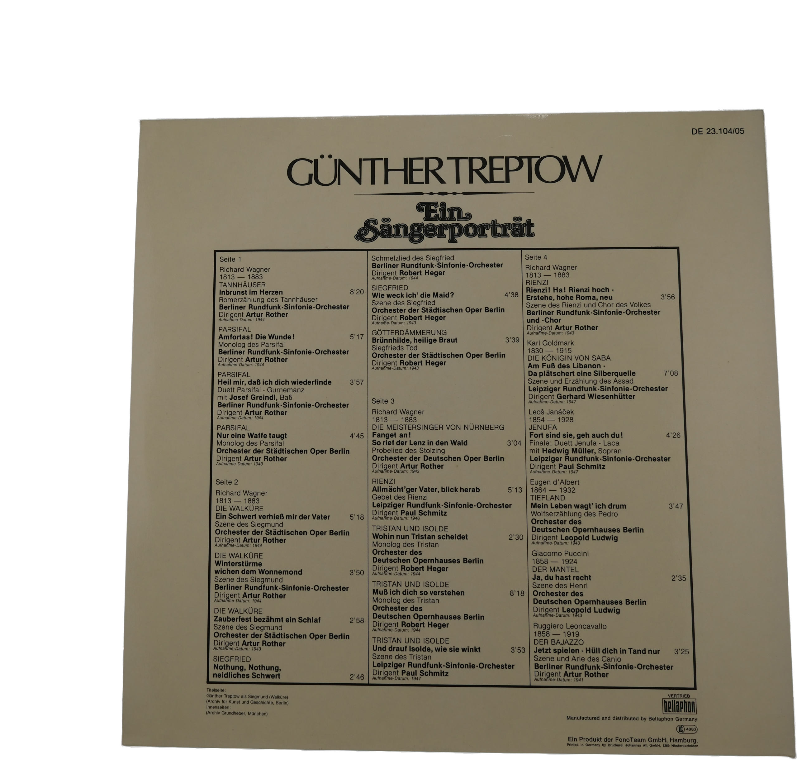 Wagner, Günther Treptow, Ein Sängerporträt, 1972, Mono – Image 2