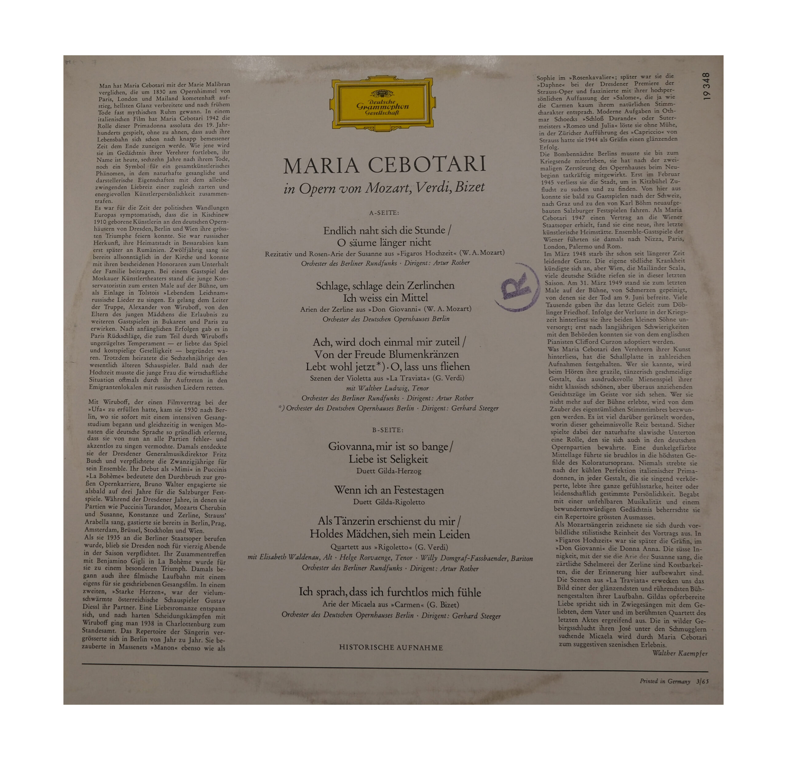 Mozart Verdi Bizet Opera Maria Cebotari 1965 Mono – Image 2