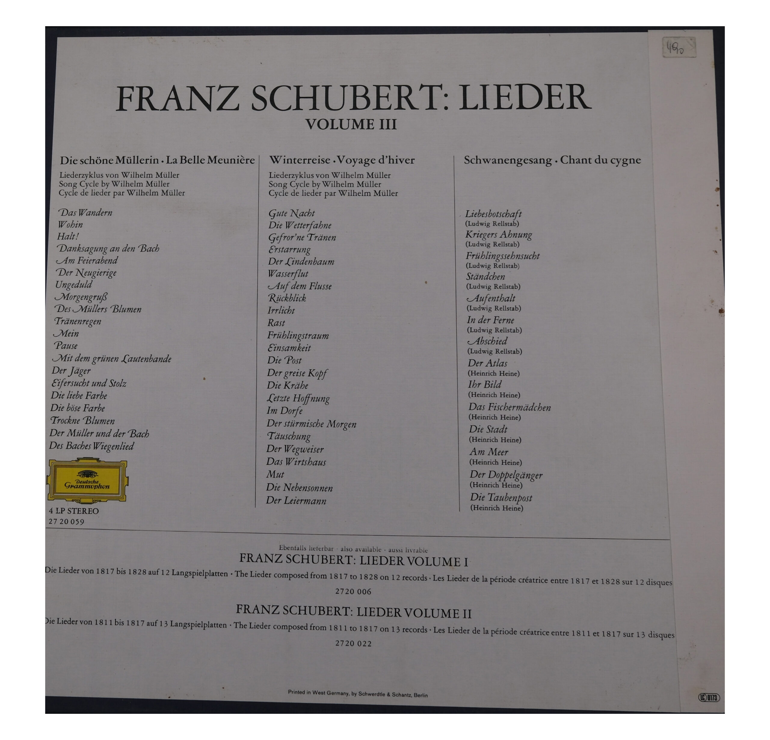 Franz Schubert, Fischer-Dieskau, Lieder Vol.3, 1970 – Image 2