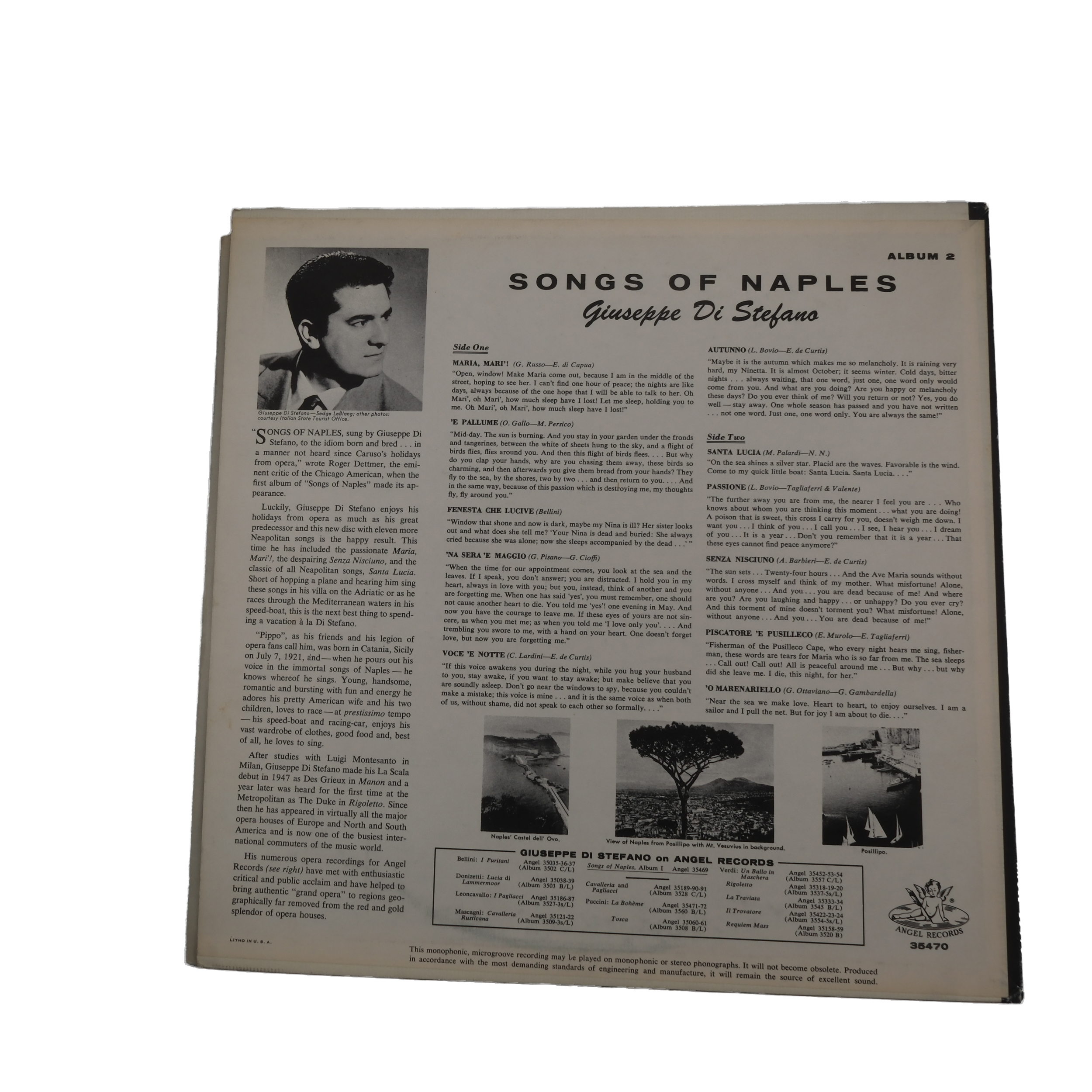 Giuseppe Di Stefano - Chansons de Naples - 1985 - Angel Records – Image 2