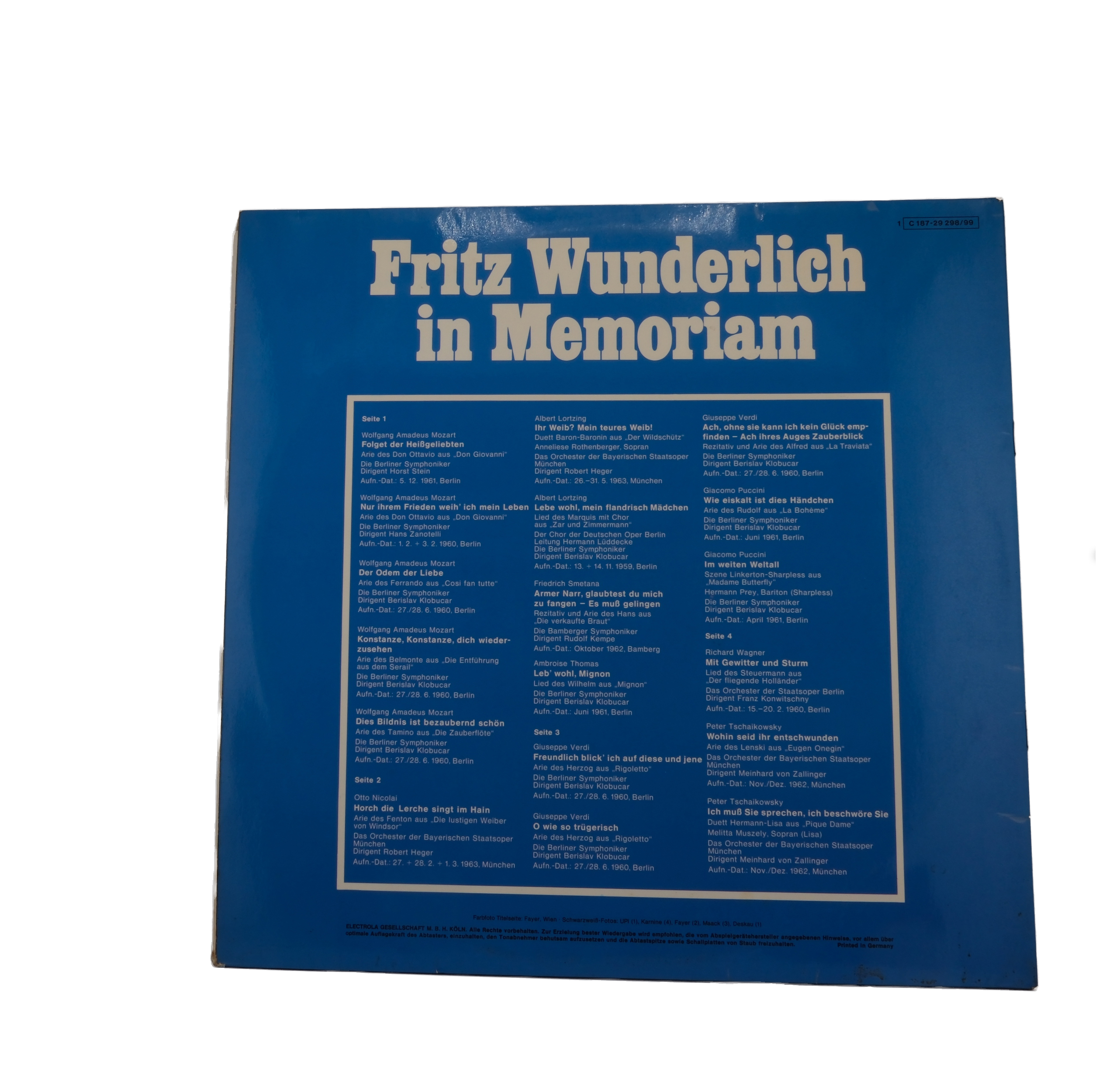 Mozart, Fritz Wunderlich - Airs d'Opéra en Allemand - His Master's Voice – Image 2