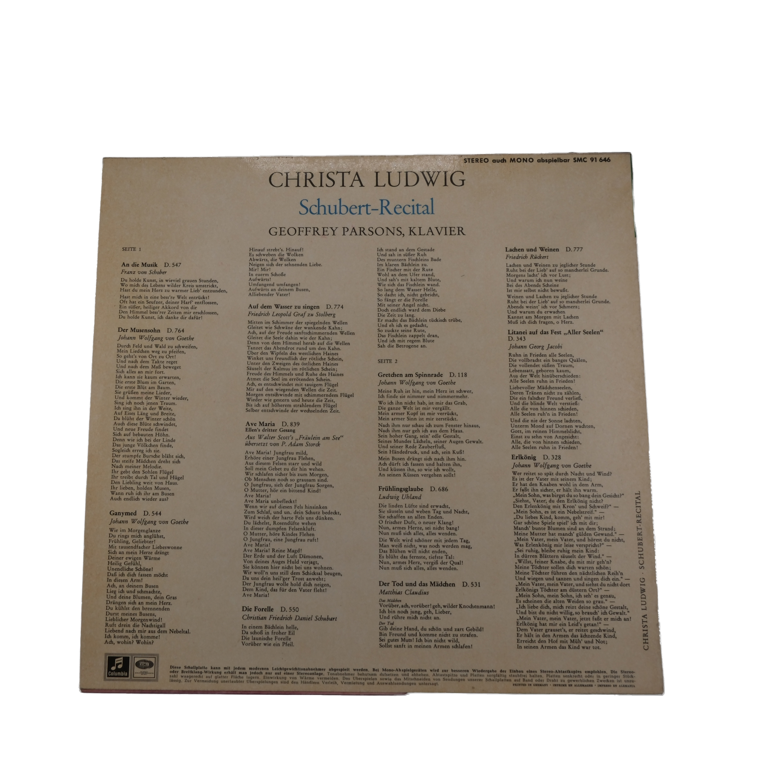 Schubert par Christa Ludwig: Recital 1966, Columbia – Image 2