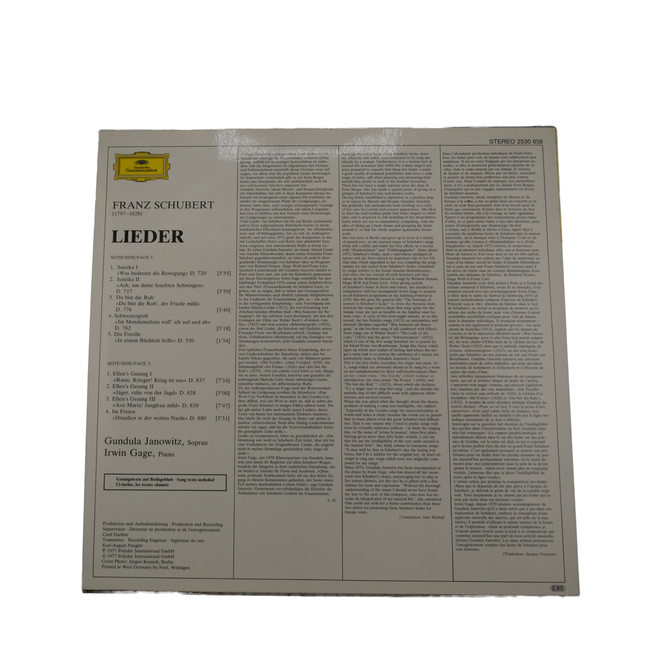 Franz Schubert 1977 Stereo Deutsche Grammophon avec Gundula Janowitz – Image 2