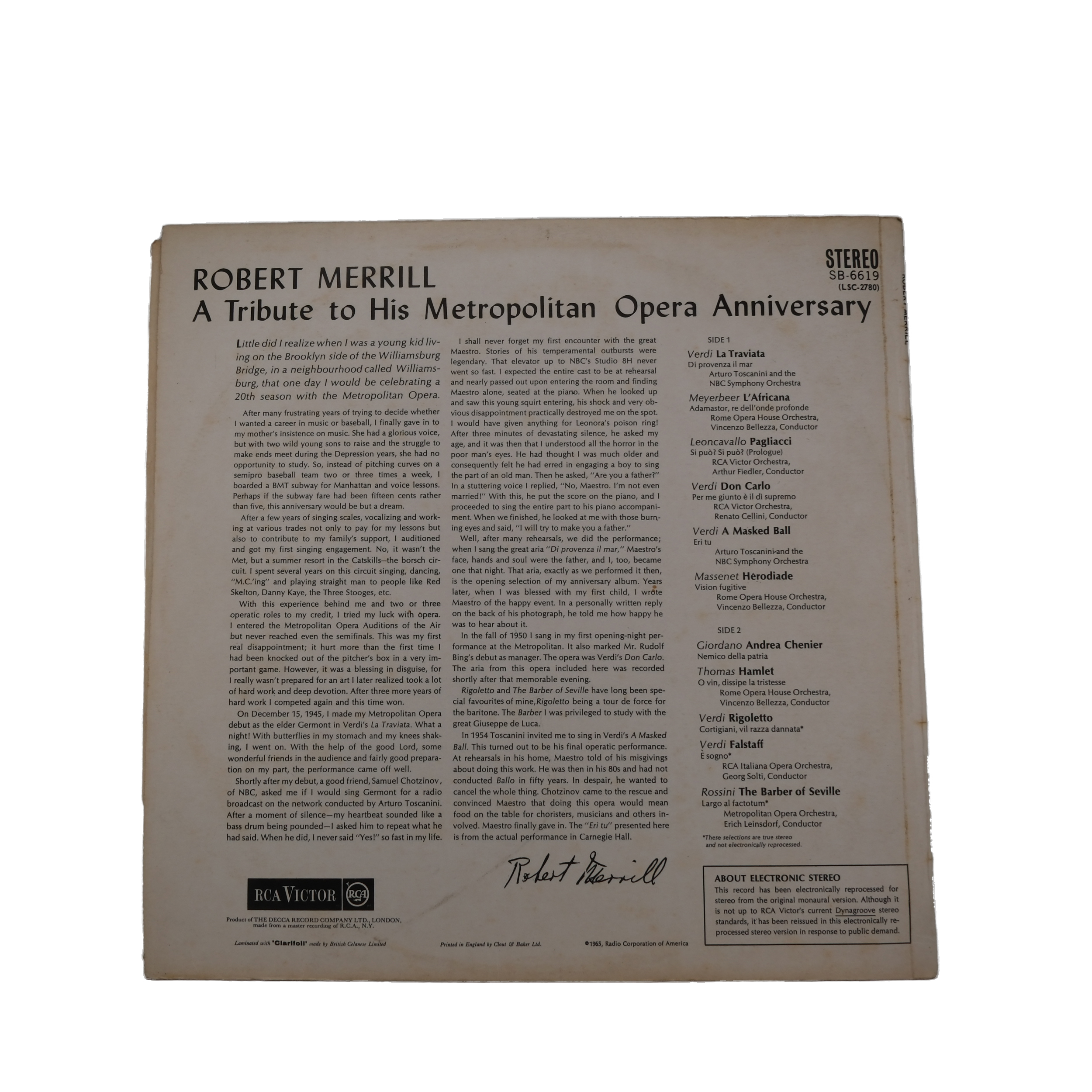 La Traviata et Plus, Robert Merrill, 1965, RCA Victor Red Seal – Image 2