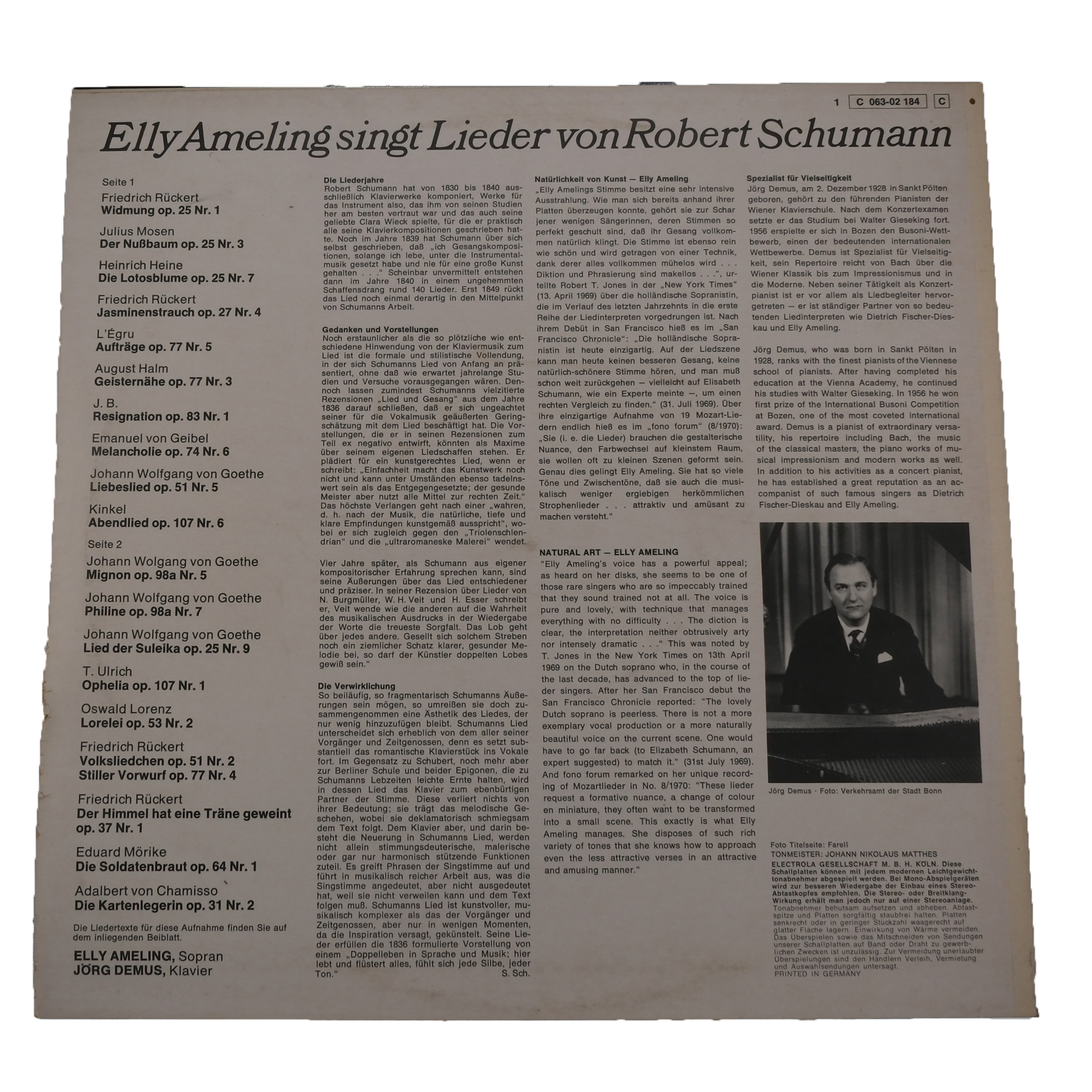 Schumann - Elly Ameling (1972) His Master's Voice – Image 2