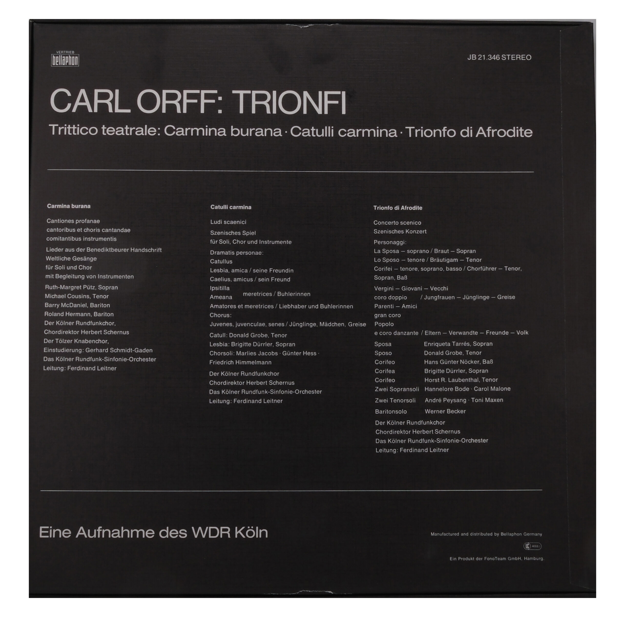 Carl Orff - Carmina Burana/Trionfi - BASF 1973 – Image 2
