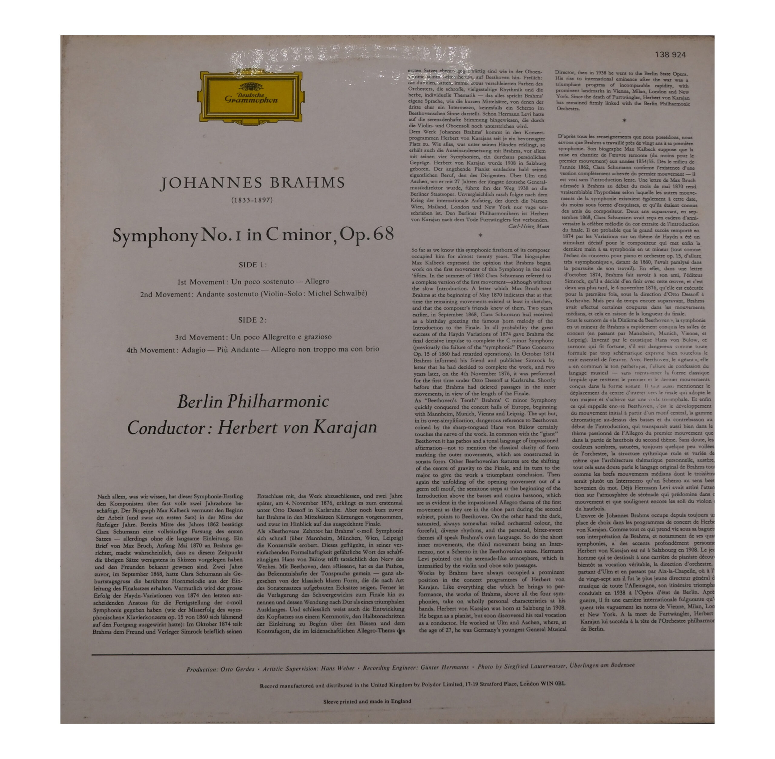 Brahms par Karajan: Symphonie n°1, Orch. Berlin, Stéréo – Image 2