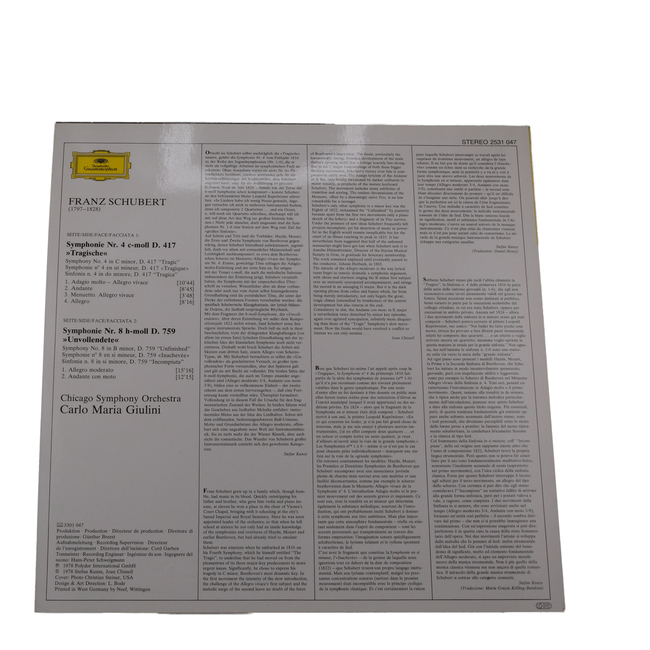 Schubert: Symph. 4 "Tragique", 8 "Inachevée" - Giulini – Image 2
