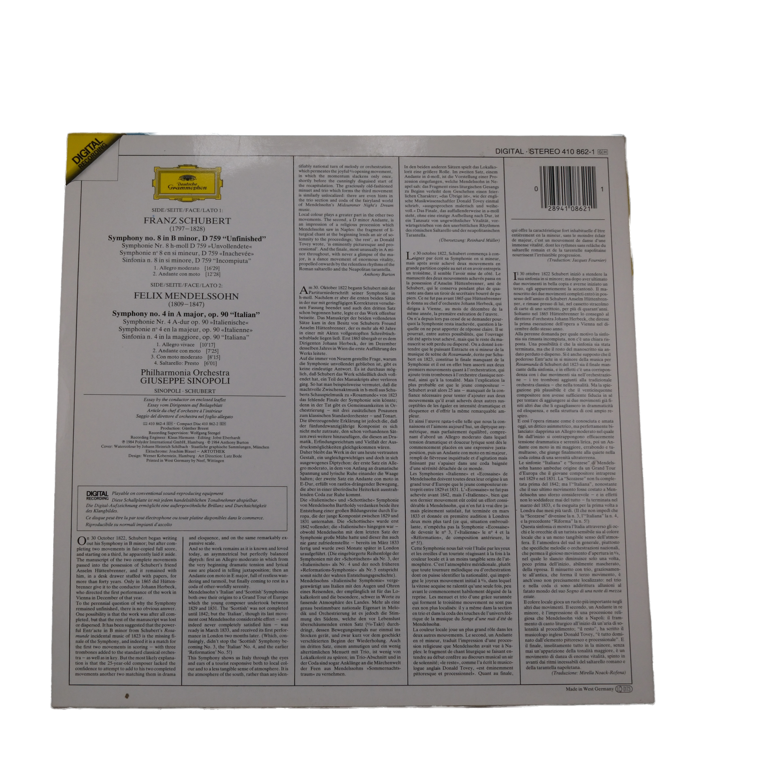 Schubert/Mendelssohn Sinopoli Symphonies 8 & 4 (1984) – Image 2