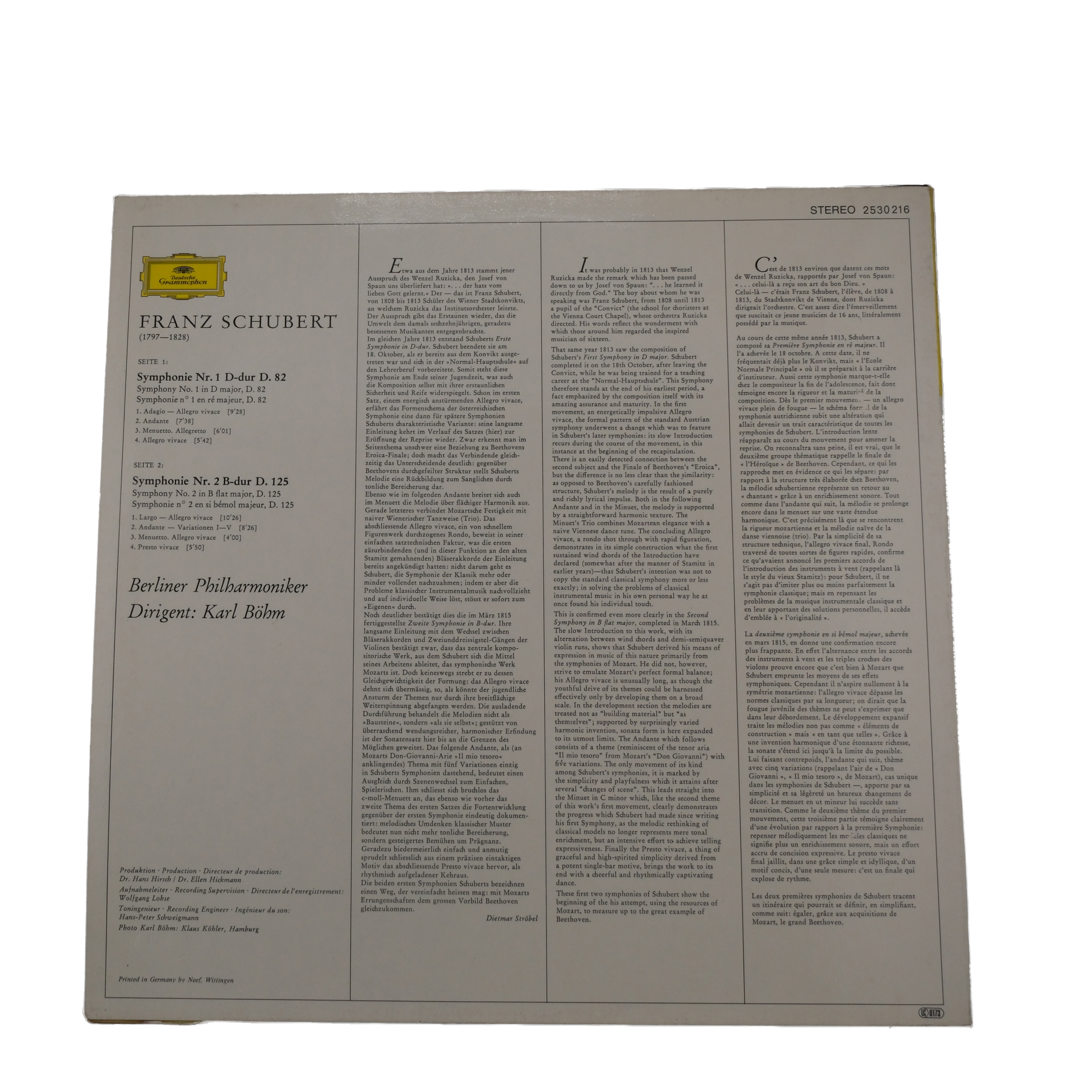 Schubert: Symphonies Nr. 1 & Nr. 2, Karl Böhm, 1972 – Image 2