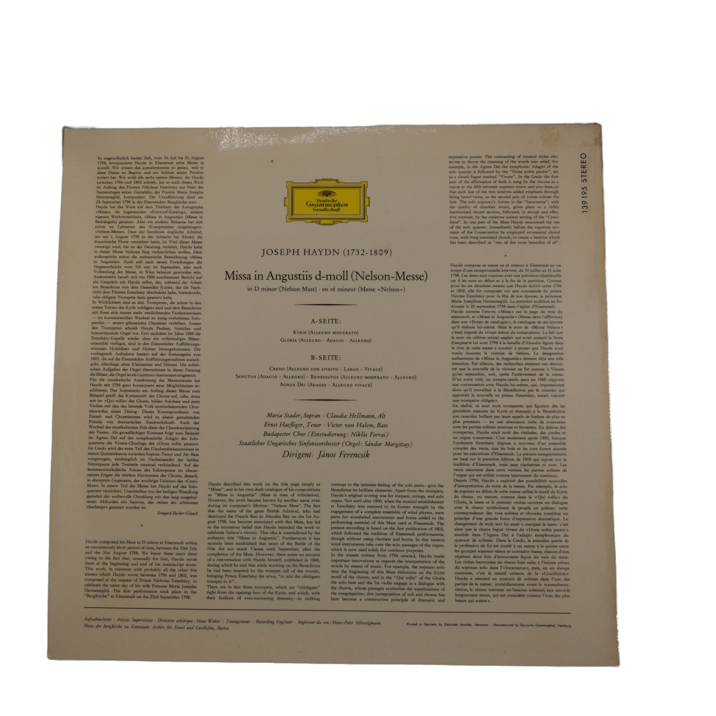 Haydn - Nelson Messe - Ferencsik - Stader, Hellmann, Haefliger - 1967 – Image 2