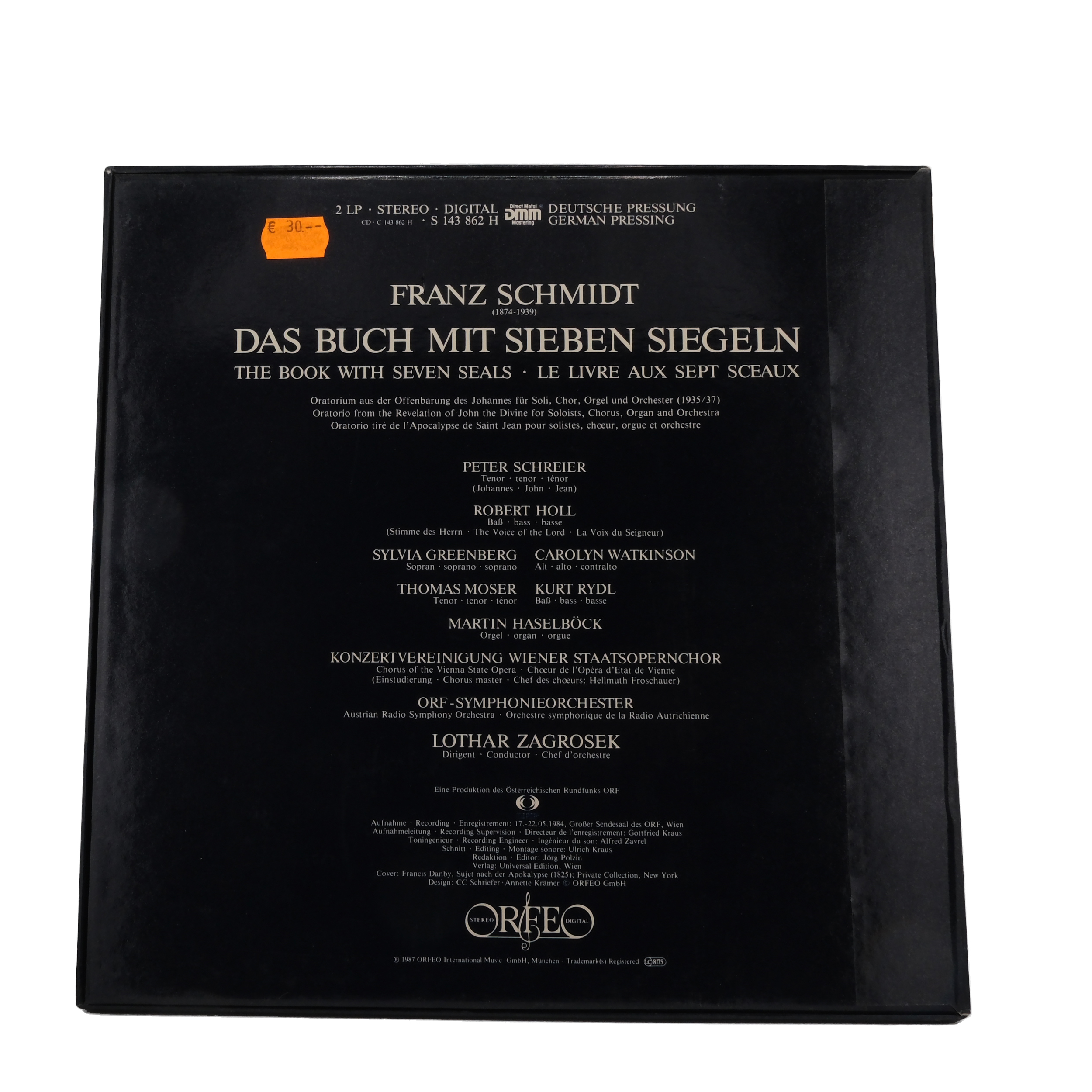 Franz Schmidt - Das Buch avec Peter Schreier, 1987, Stereo