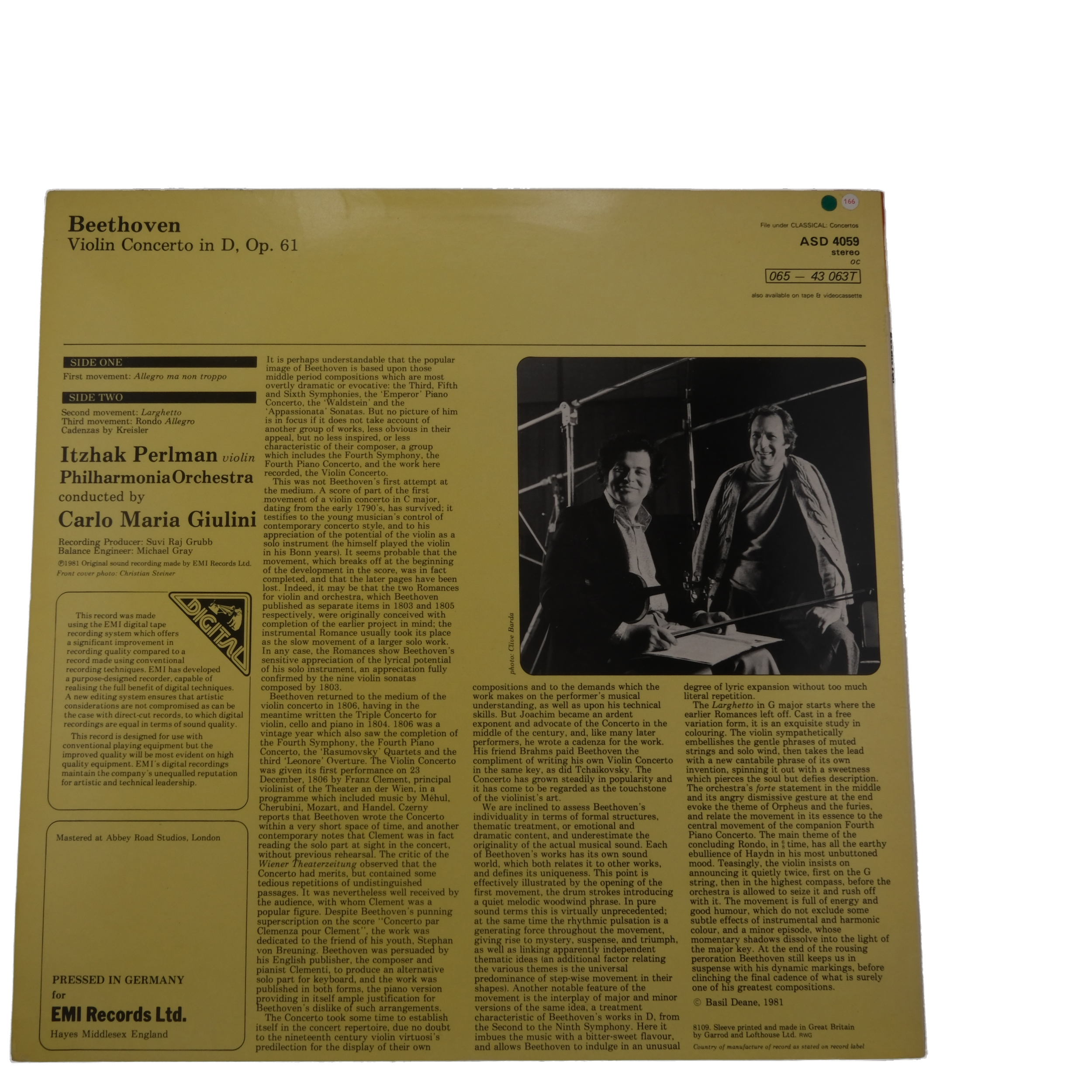 Beethoven Violin Concerto Op.61 1981 His Master's Voice