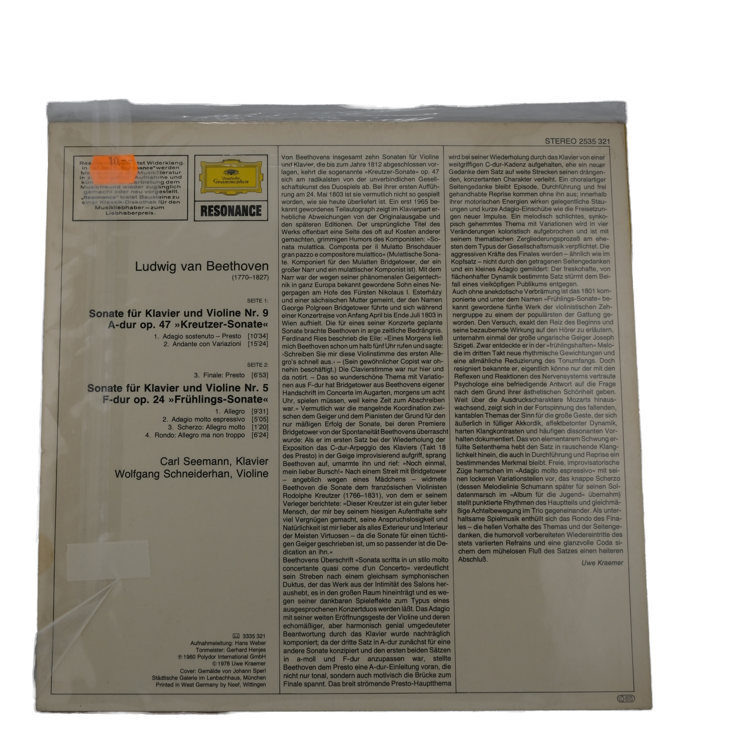 Beethoven Kreutzer Frühling Schneiderhan Seemann 1978 – Image 2