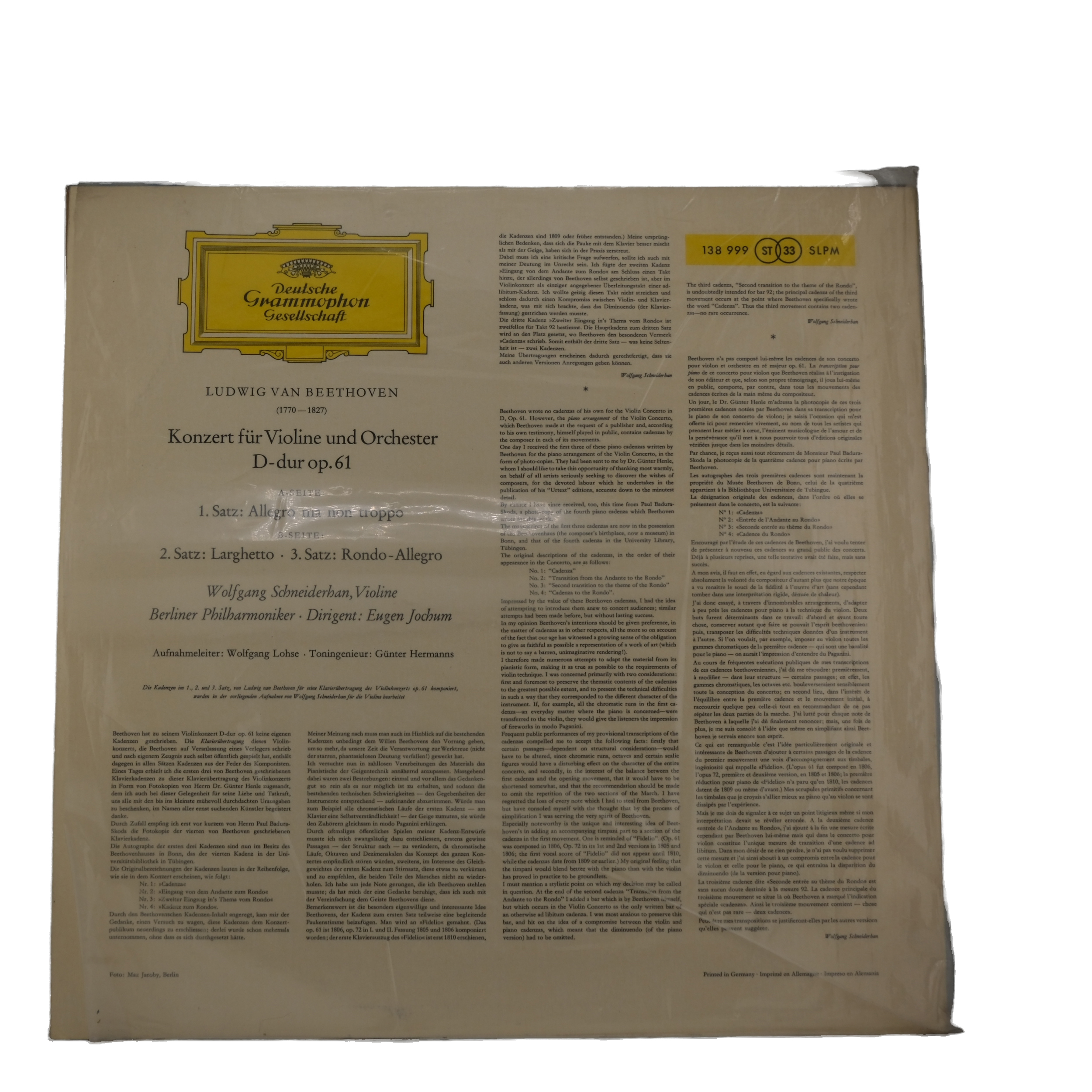 Beethoven - Concerto pour Violon, Schneiderhan, Jochum, 1963 – Image 2