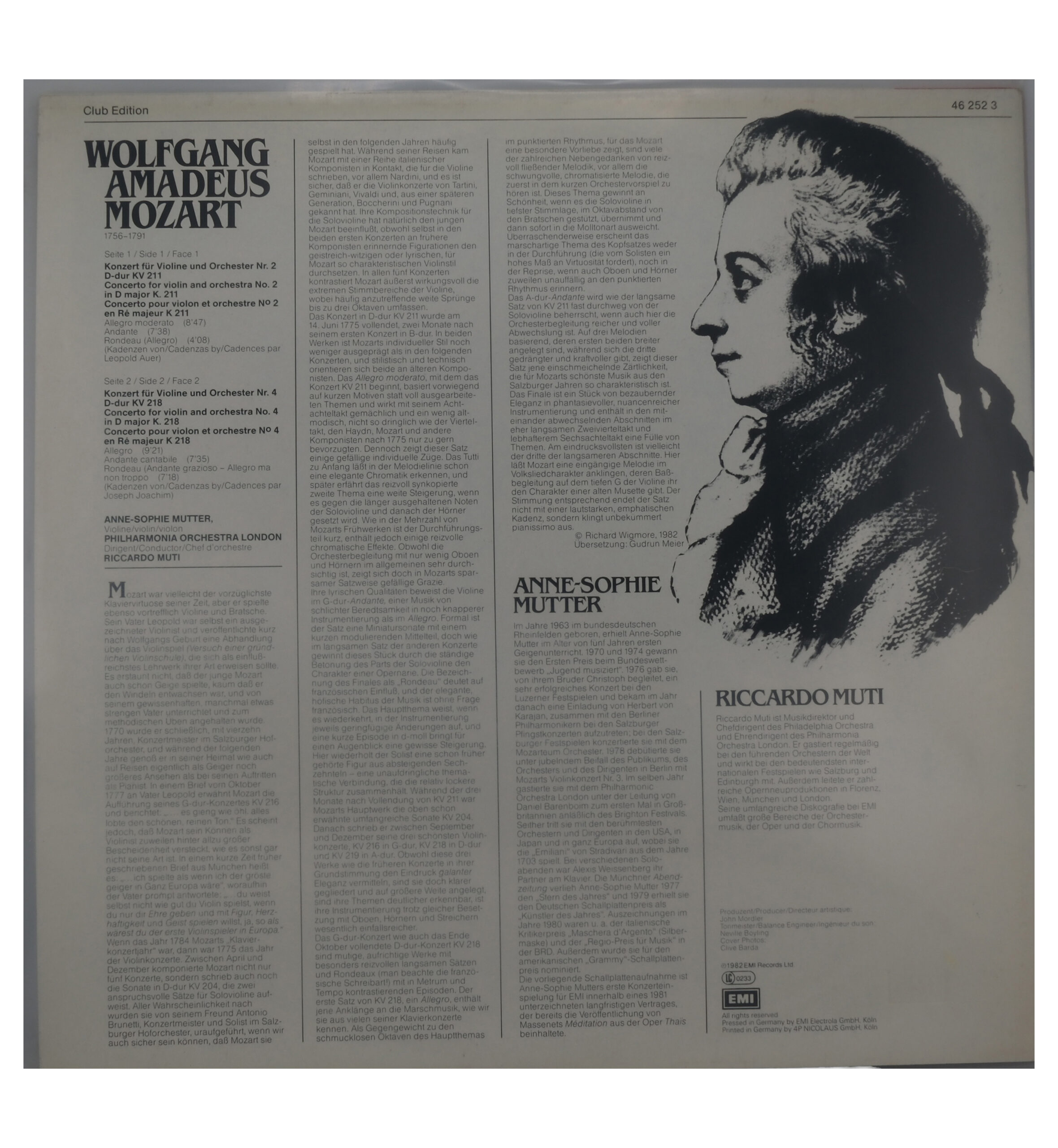 MOZART, Mutter, Muti : Concertos pour Violon Nos 2 & 4 (1982) – Image 2