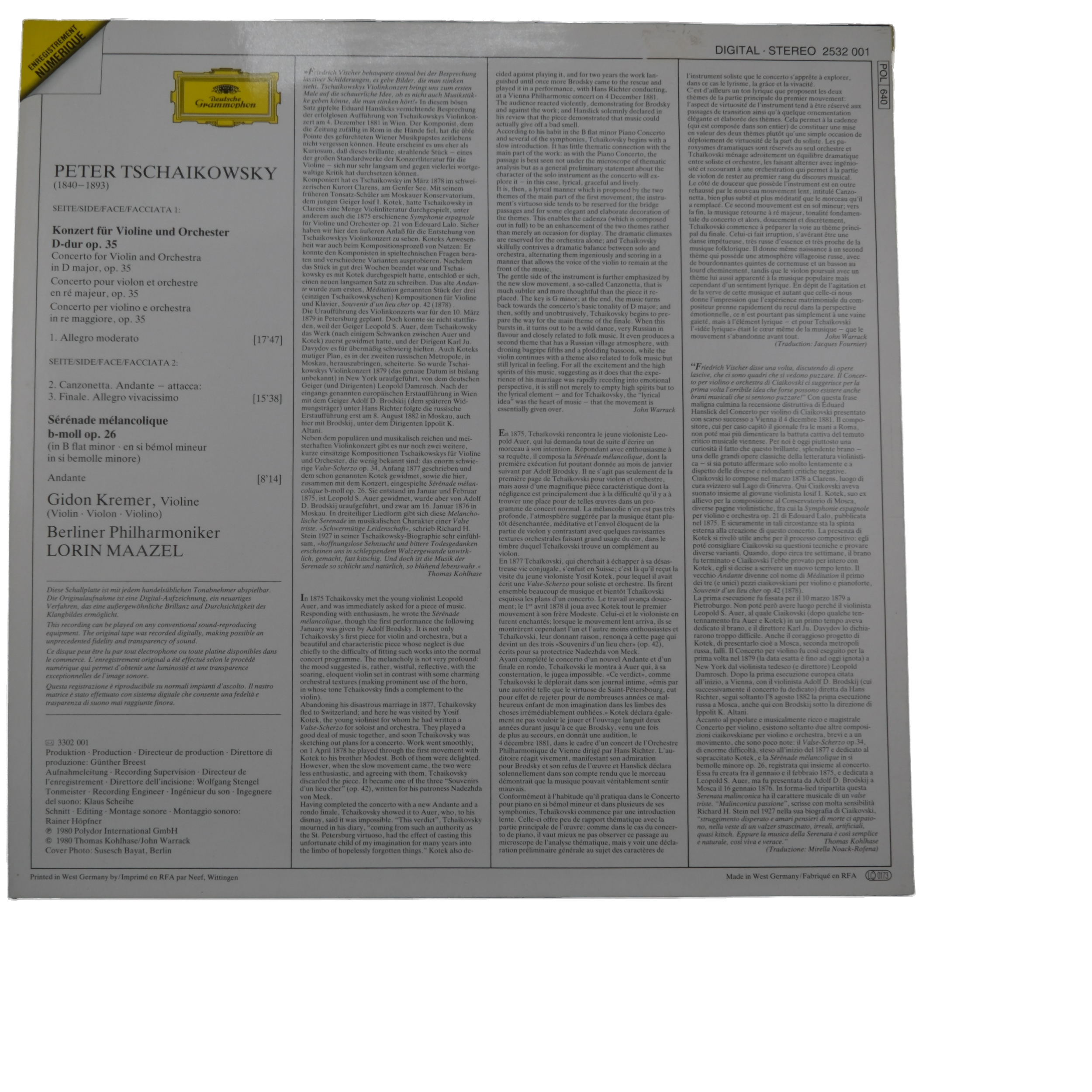 Tschaikowsky, Kremer - Concert Pour Violon - Maazel – Image 2