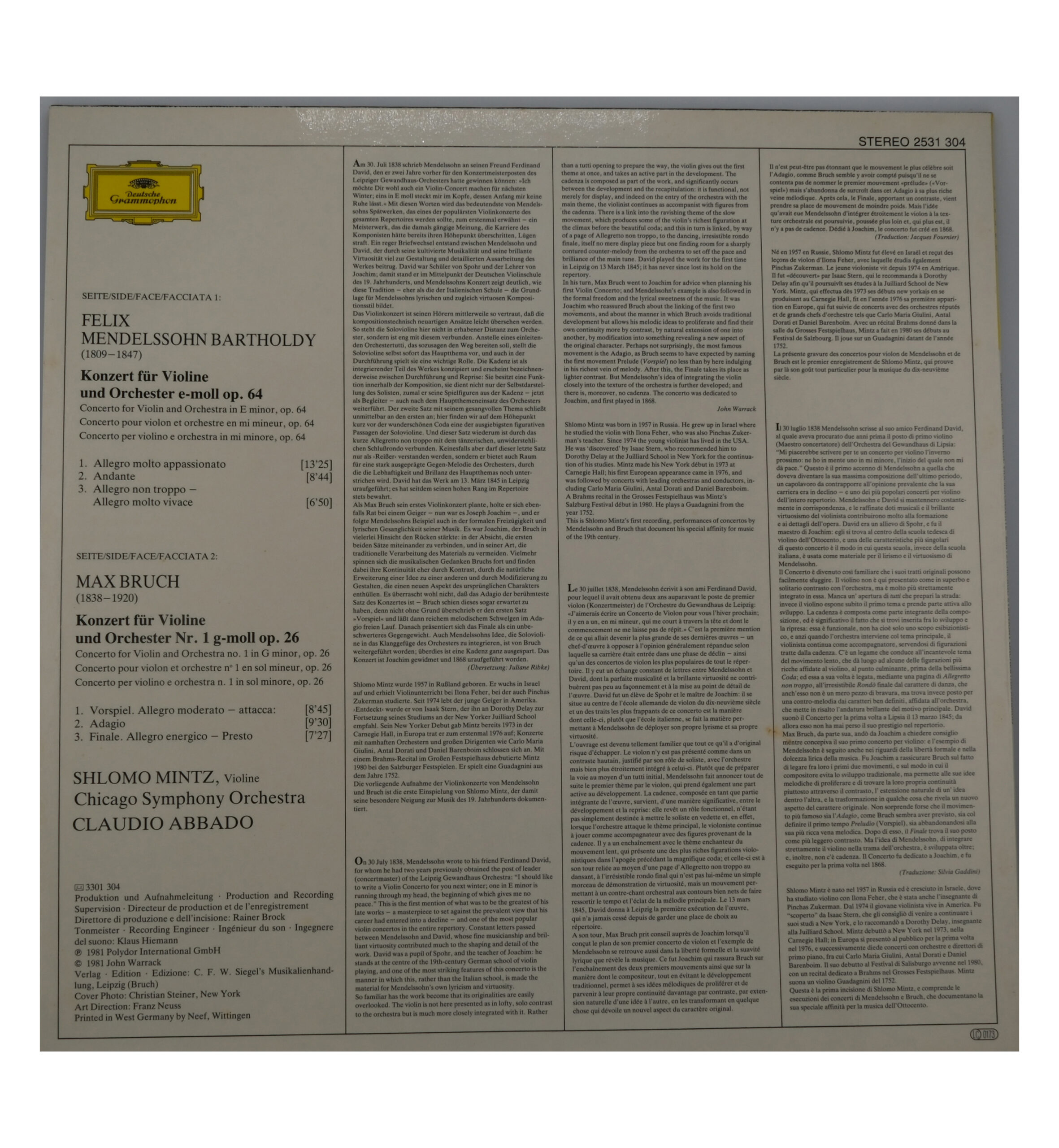 Mendelssohn Bruch Concertos Abbado 1981 Violin Orchestre – Image 2