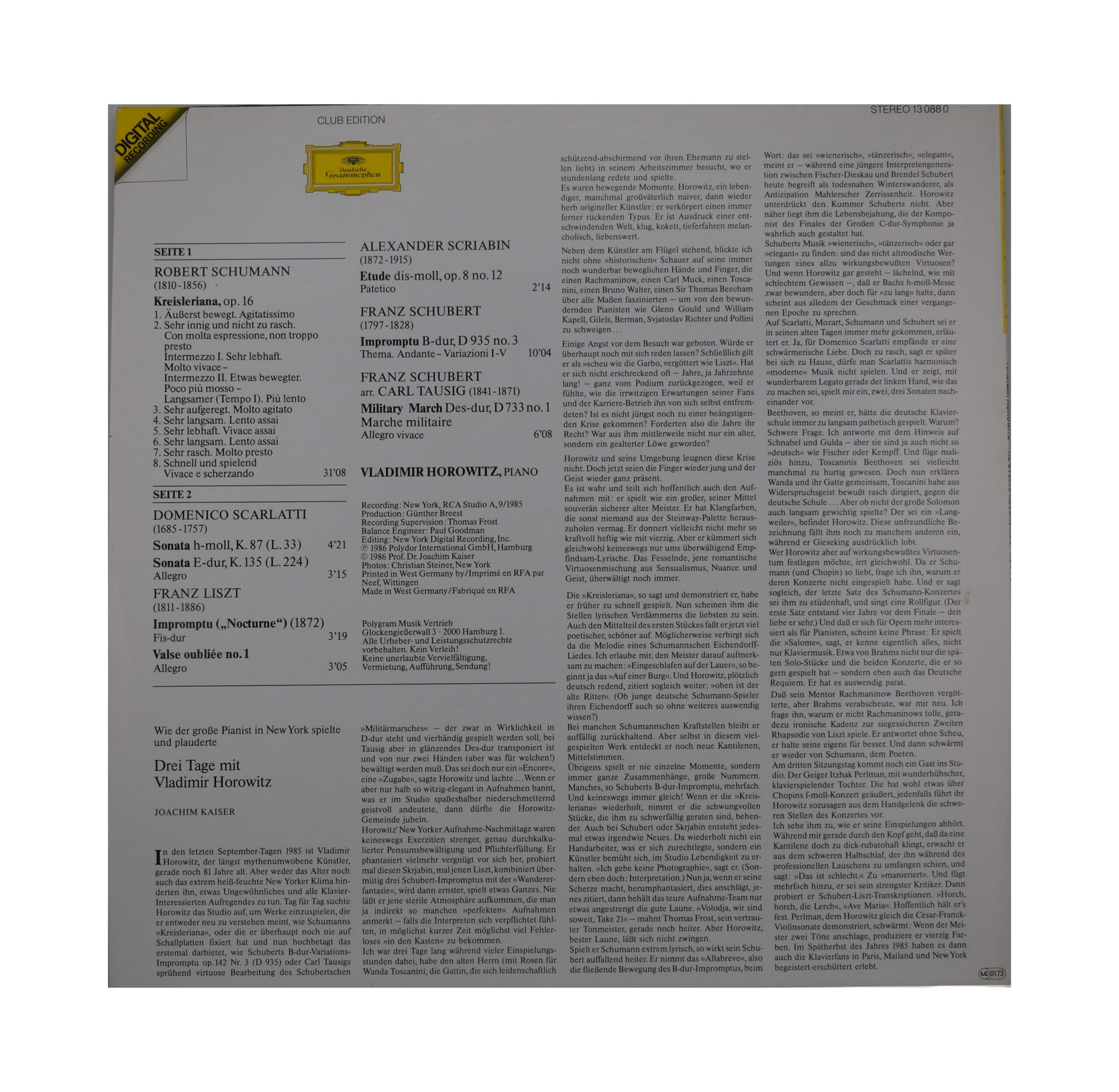Liszt Scarlatti Schubert Schumann Scriabin 1986 Deutsche Grammophon