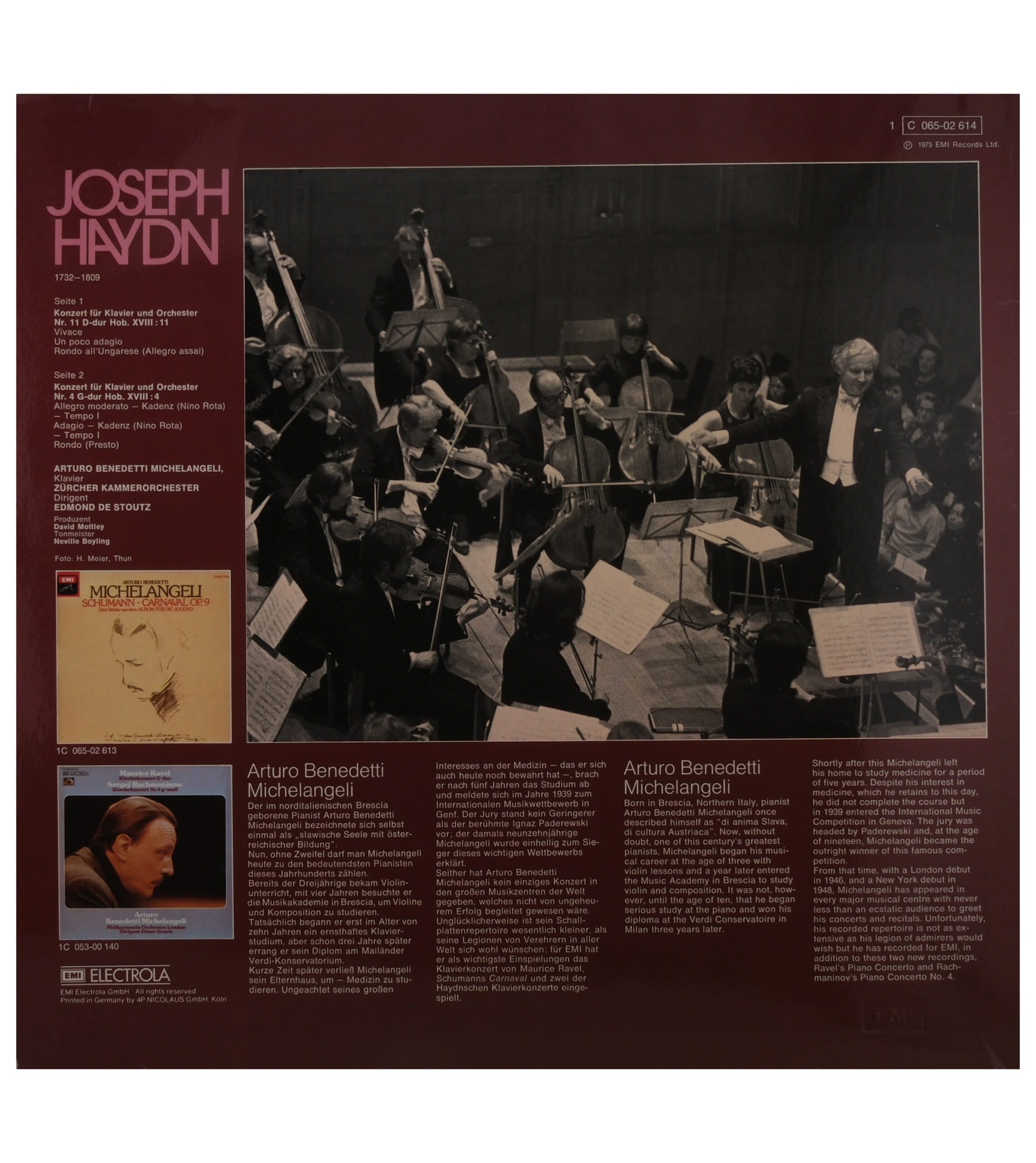 Haydn: Concertos D & G, Michelangeli, Stoutz, 1975 EMI – Image 2