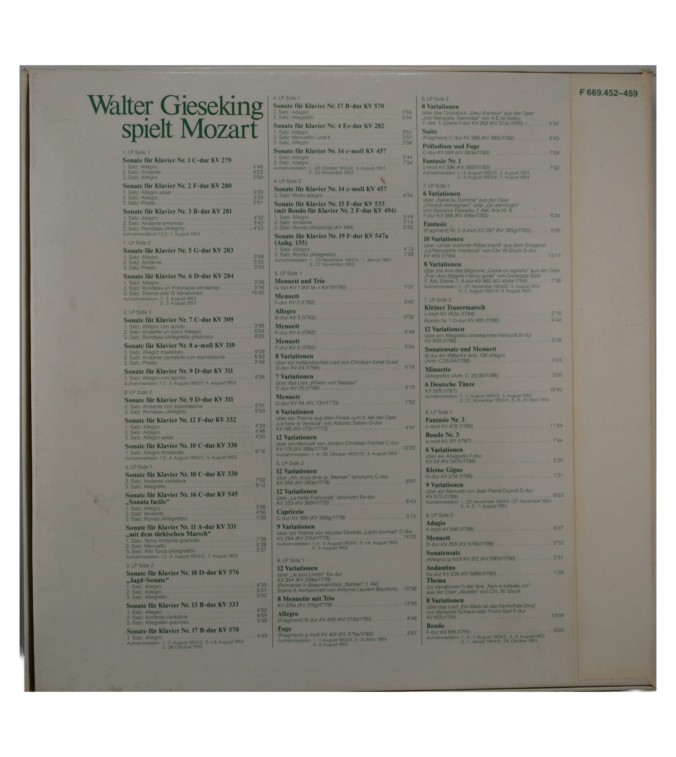 Mozart par Walter Gieseking, Sonates pour piano – Image 2