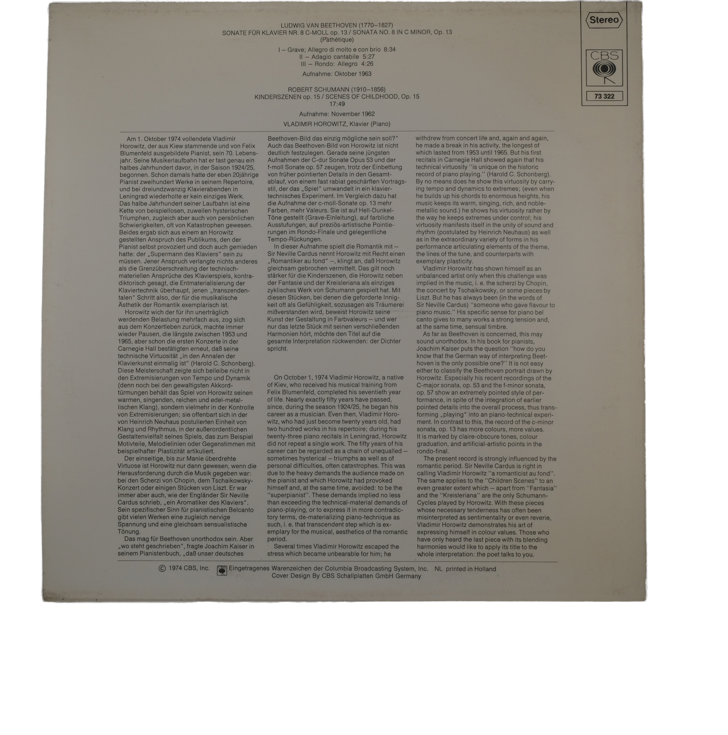 Beethoven Schumann Sonate Pathetique 1974 CBS Stereo – Image 2