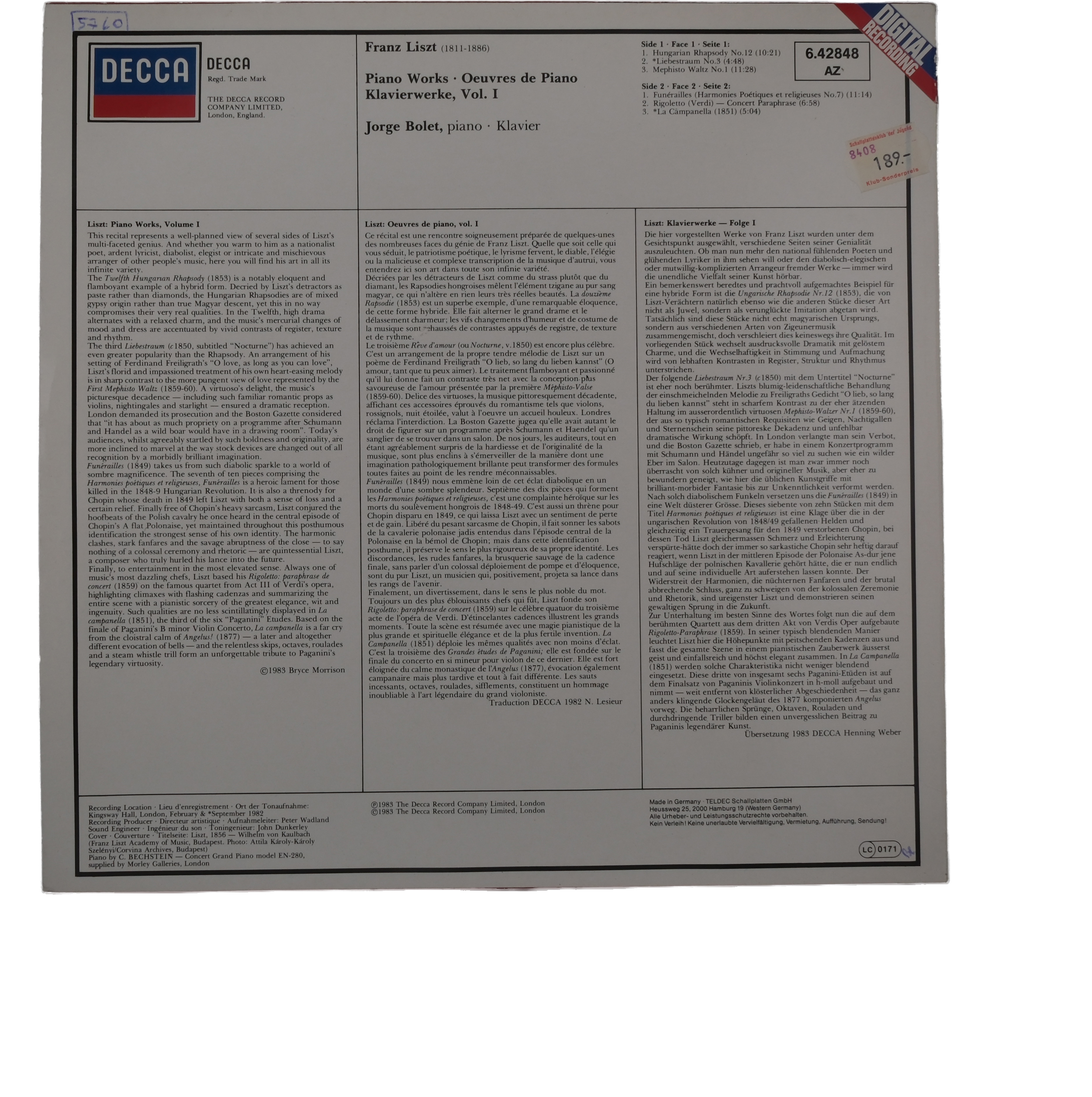 Liszt par Decca: Œuvres pour Piano, 1983 – Image 2