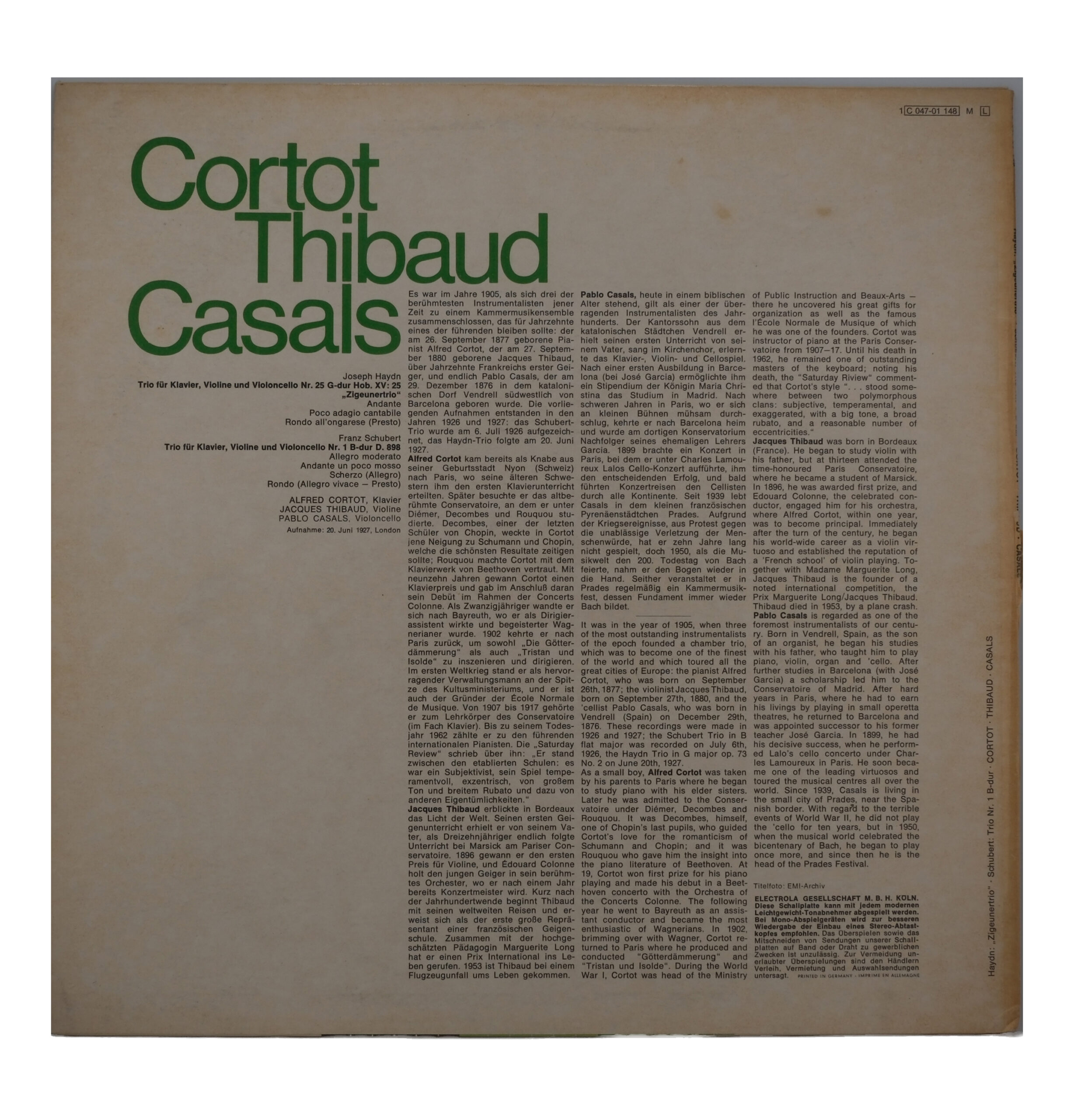 Haydn Schubert Cortot Thibaud Casals Trio G-Dur B-Dur – Image 2