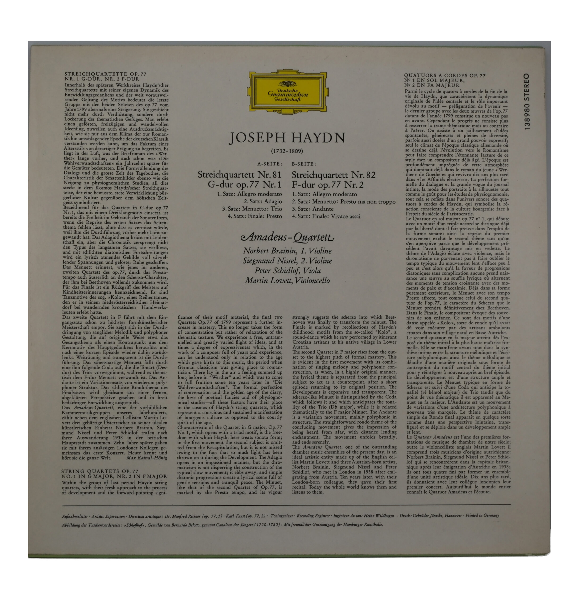 Haydn, Amadeus Quartett, Quatuors Op. 77, 1966, Stereo – Image 2