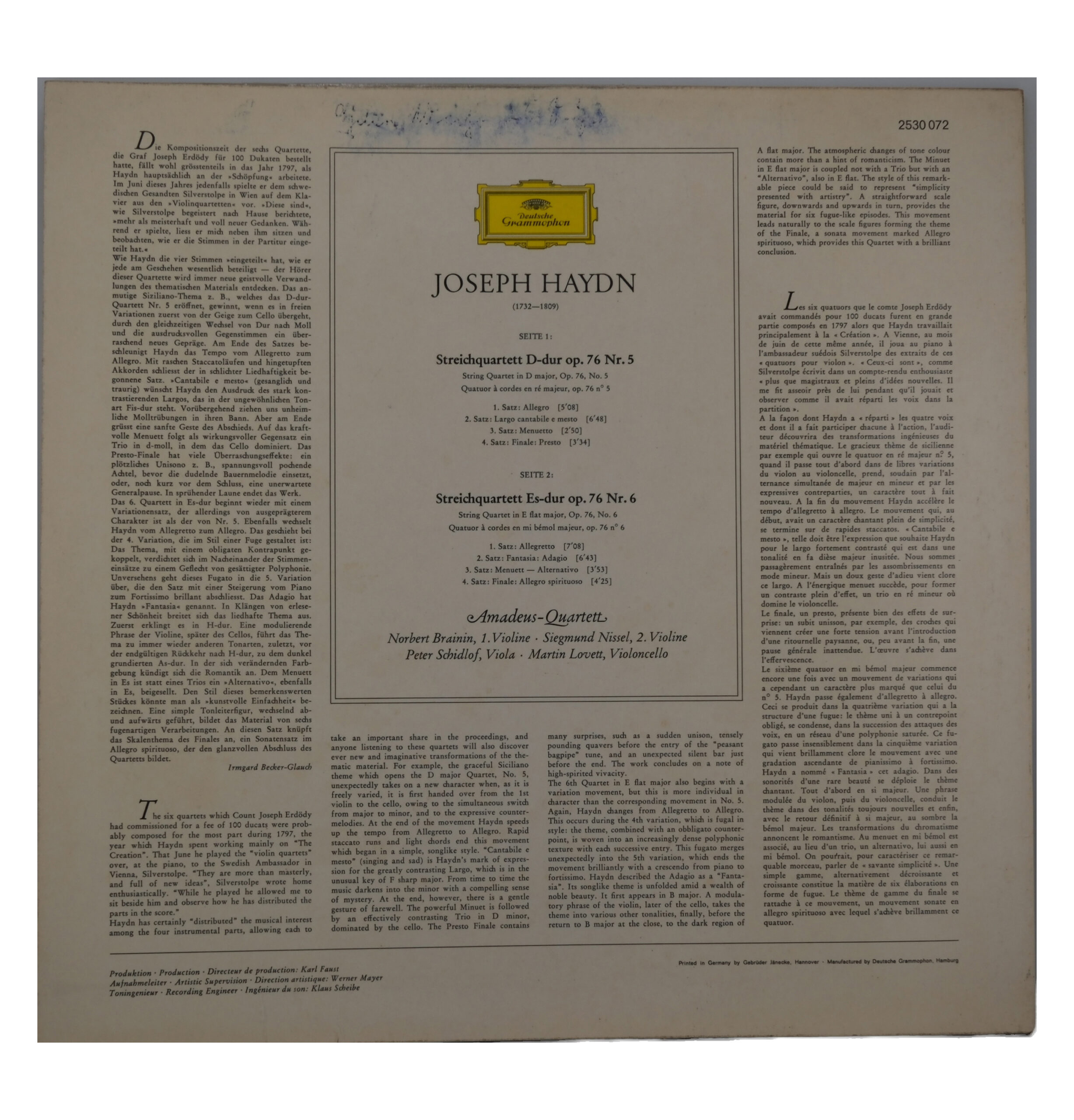Streichquartette D-Dur & Es-Dur Haydn 1971 Deutsche Grammophon – Image 2
