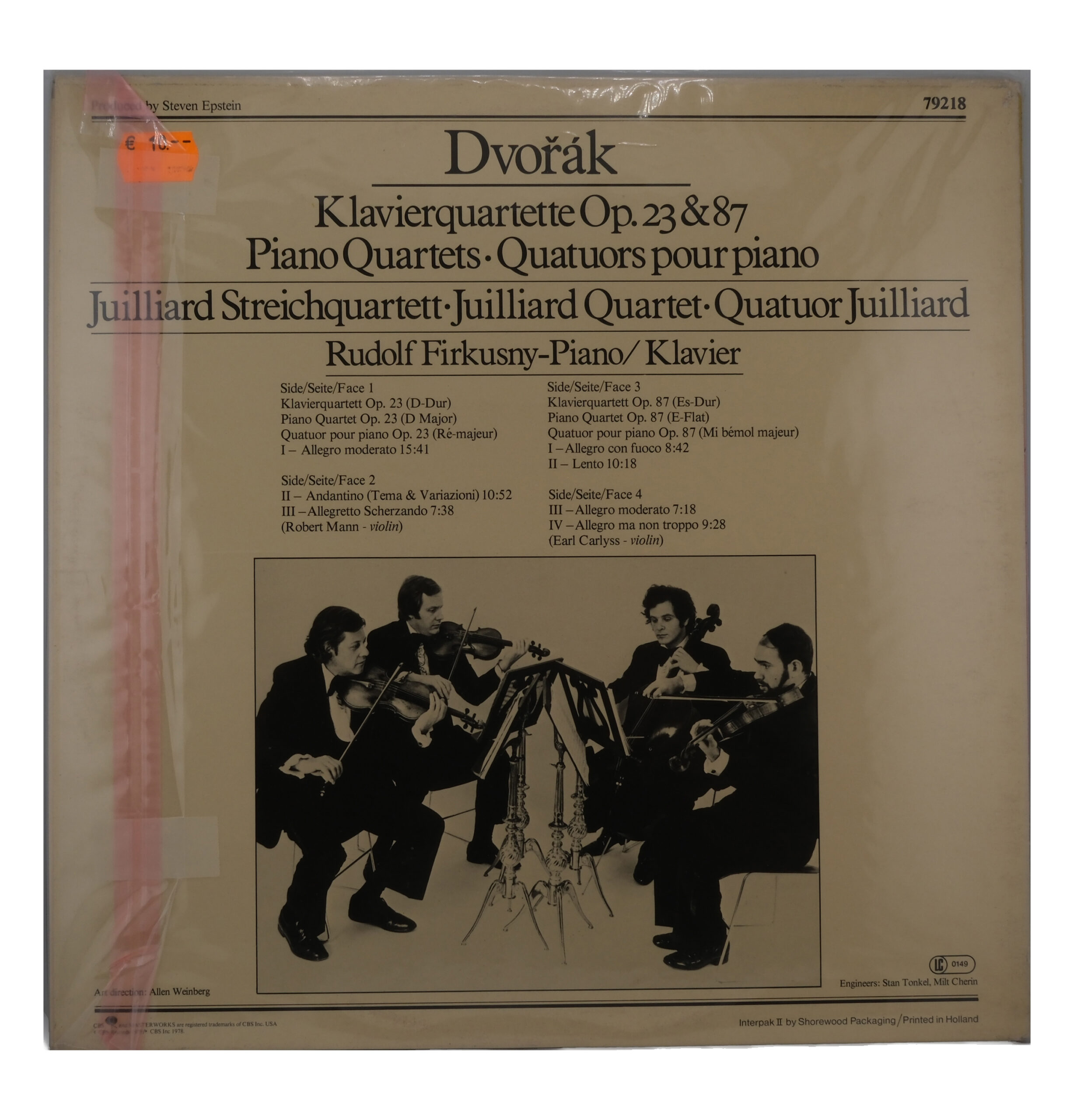Dvorak Juilliard Quartet Piano Quartets Op. 23 & 87 (1978) Stereo – Image 2