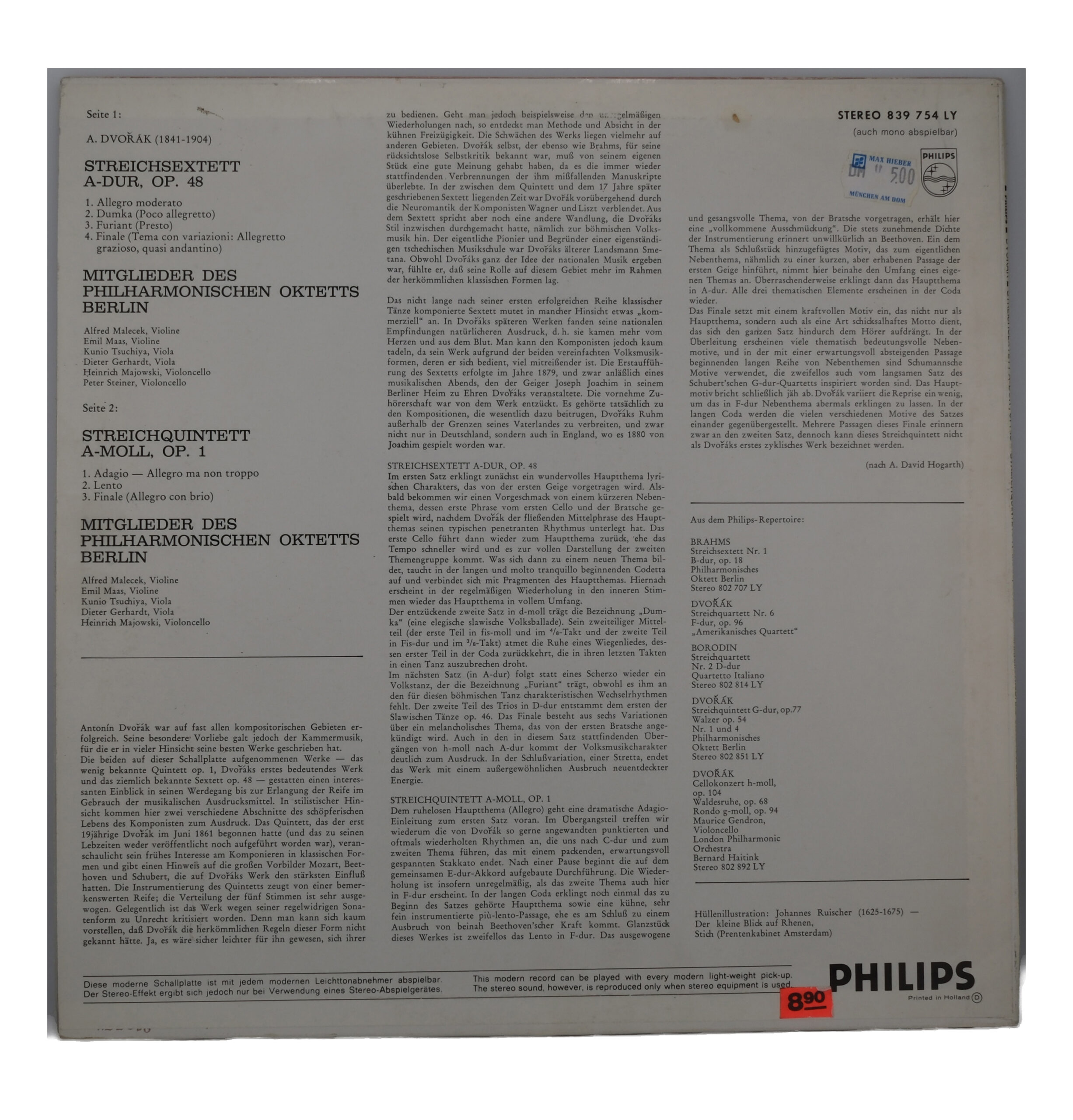 Dvorak, Philharmonisches Oktett Berlin, Sextuor et Quintette, 1969 – Image 2