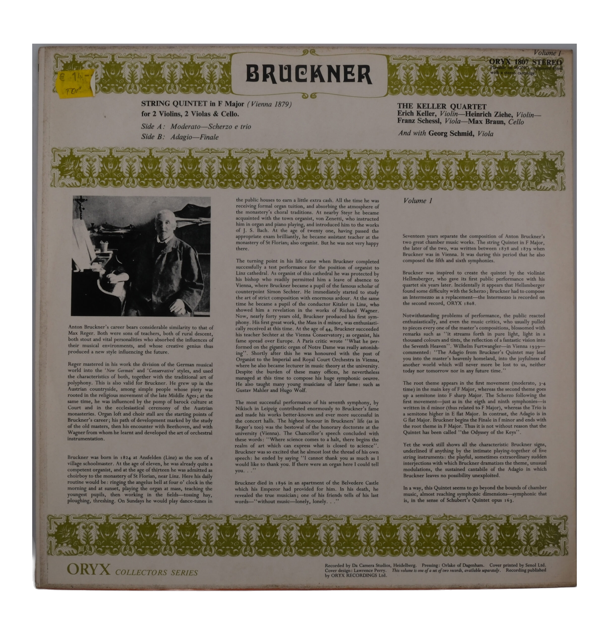 Bruckner Keller The Keller Quartet Quintette à Cordes 1974 – Image 2