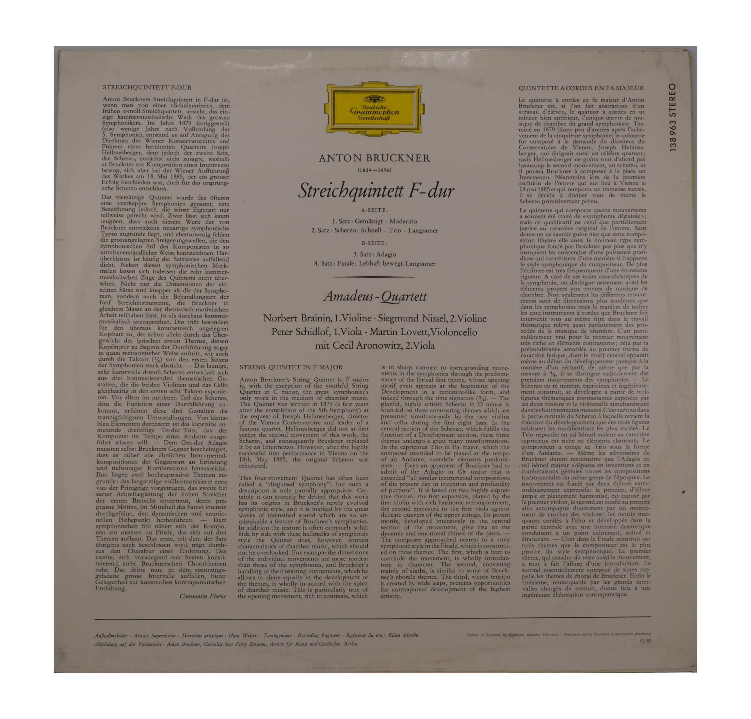 Bruckner Streichquintett F-Dur 1965 Deutsche Grammophon – Image 2