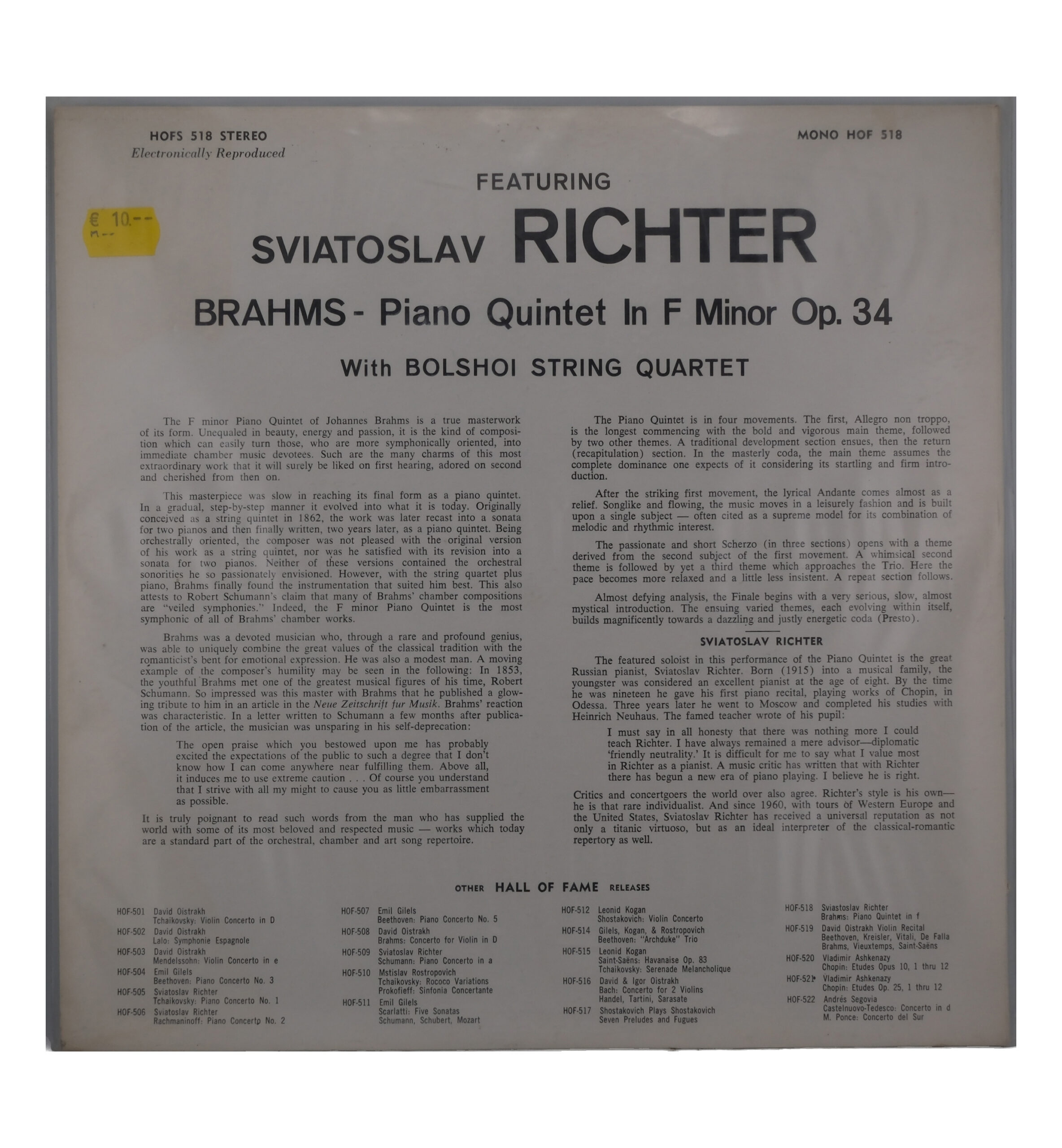 Brahms par Richter : Quintette avec piano, Stéréo, 1952 – Image 2