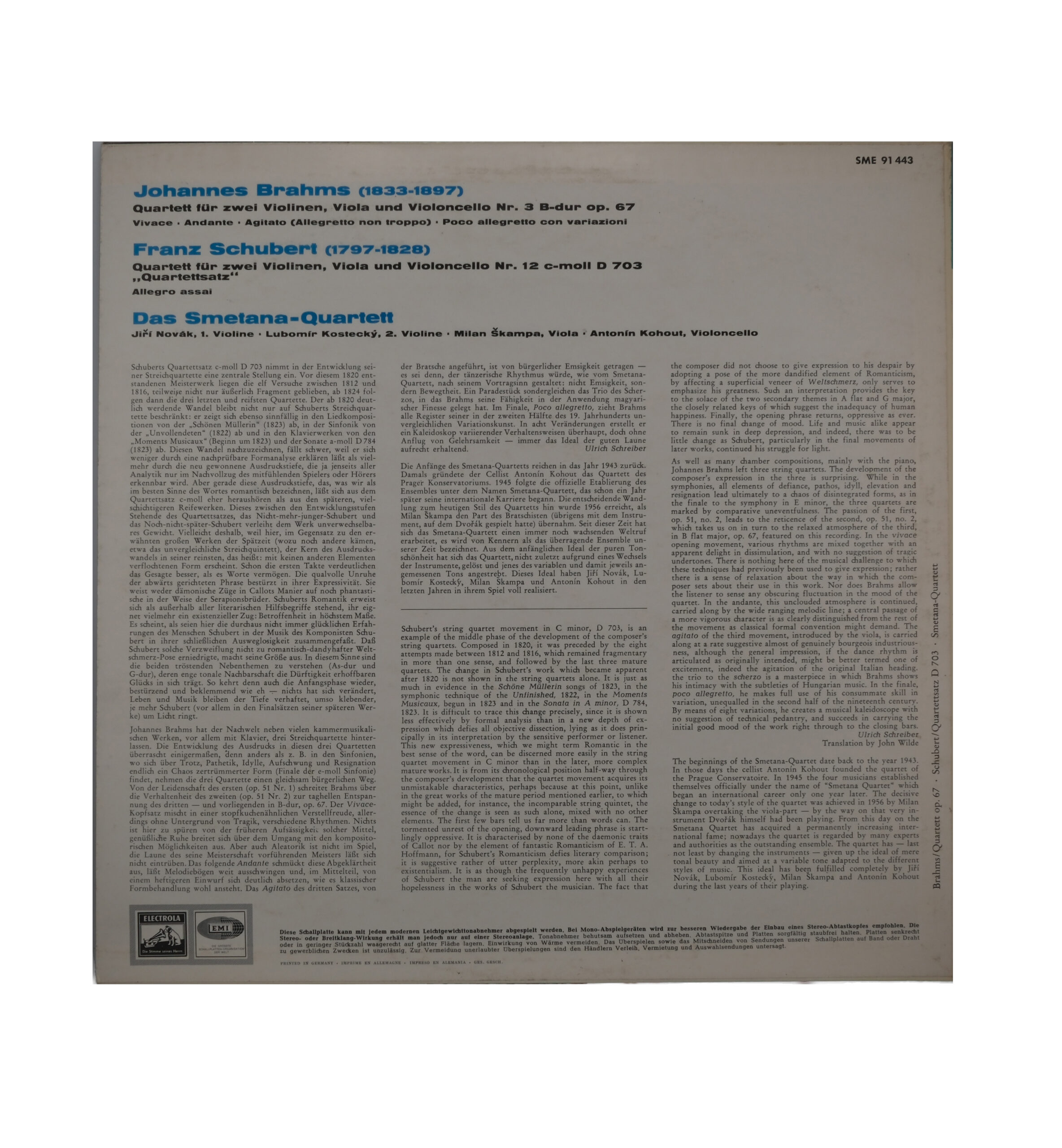 Brahms Schubert Quartets Das Smetana Quartett Stéréo EMI – Image 2