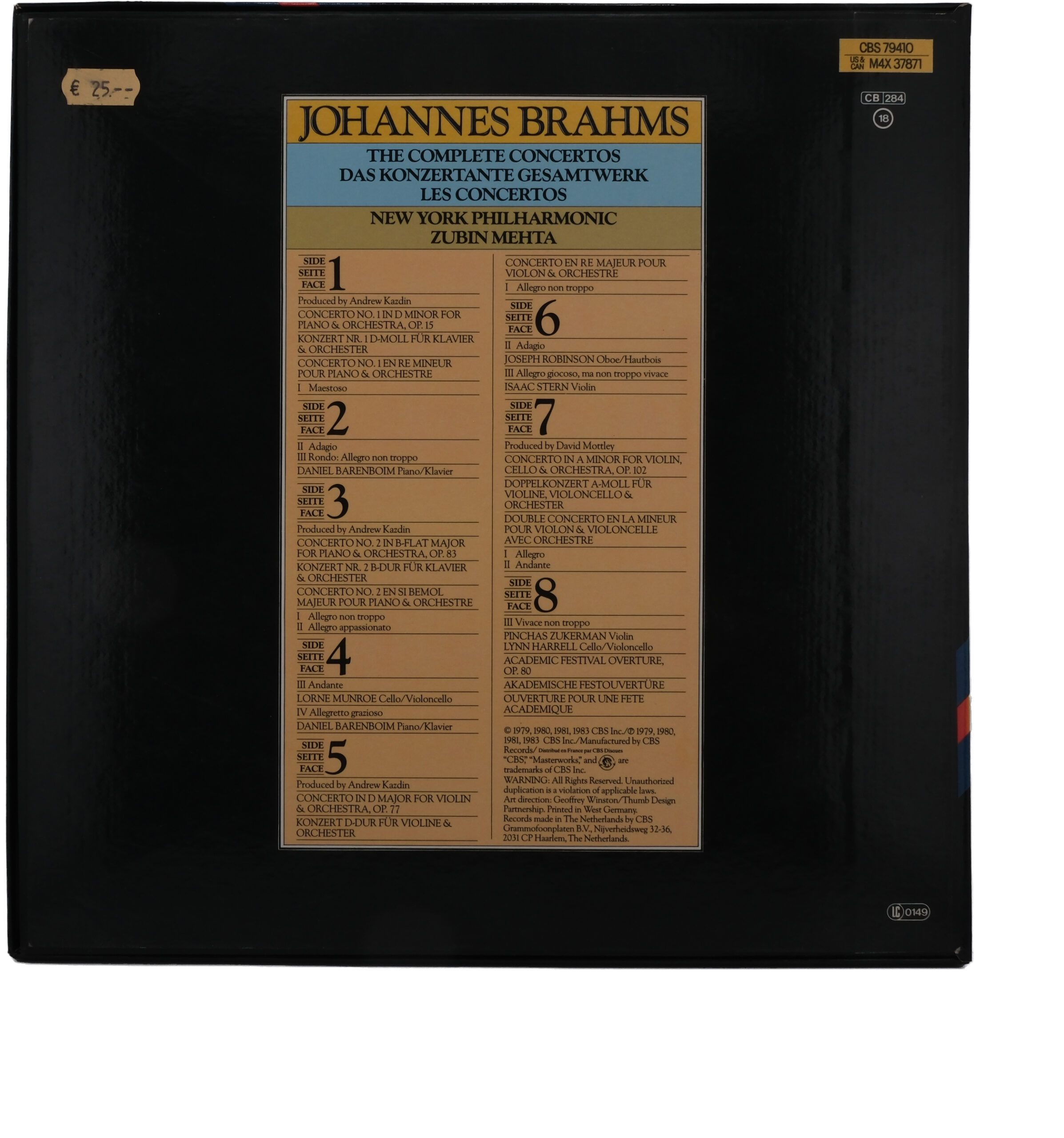 Brahms: Les Concertos, Barenboim, Stern, Mehta, 1983 – Image 2