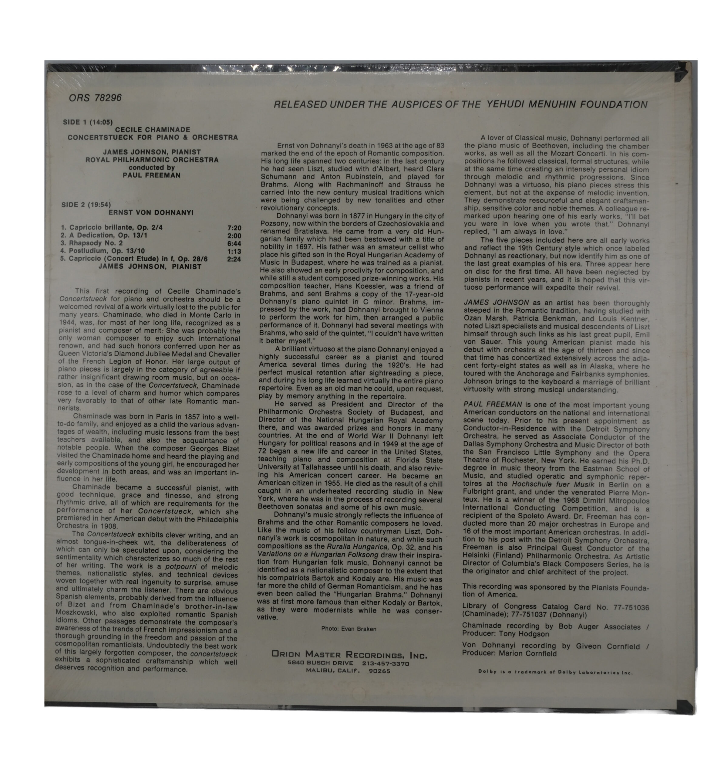 Chaminade & Dohnanyi par Freeman - Concertstück & Œuvres 1978 – Image 2