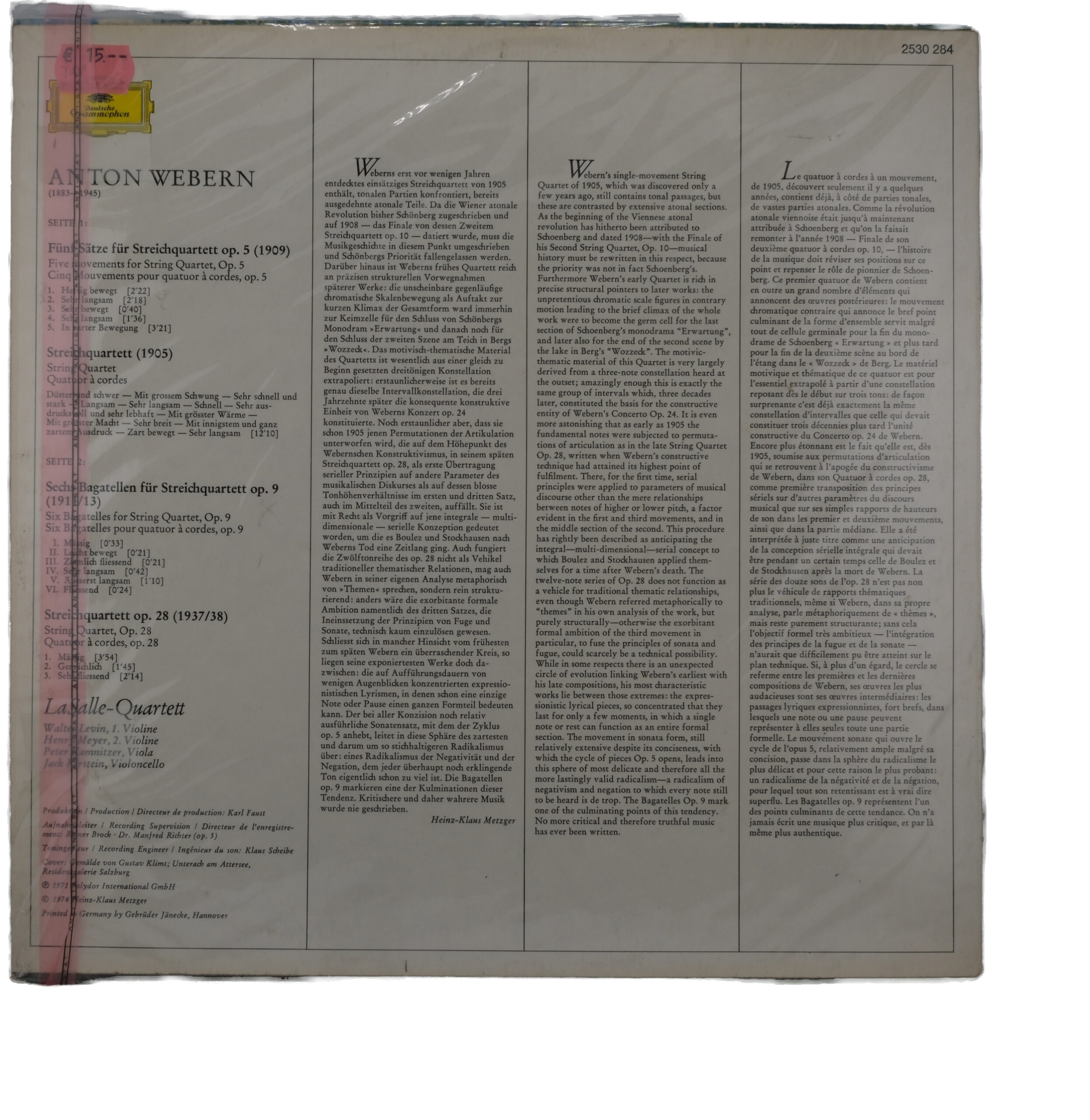 Anton Webern, LaSalle Quartett - Six Bagatelles 1975 – Image 2