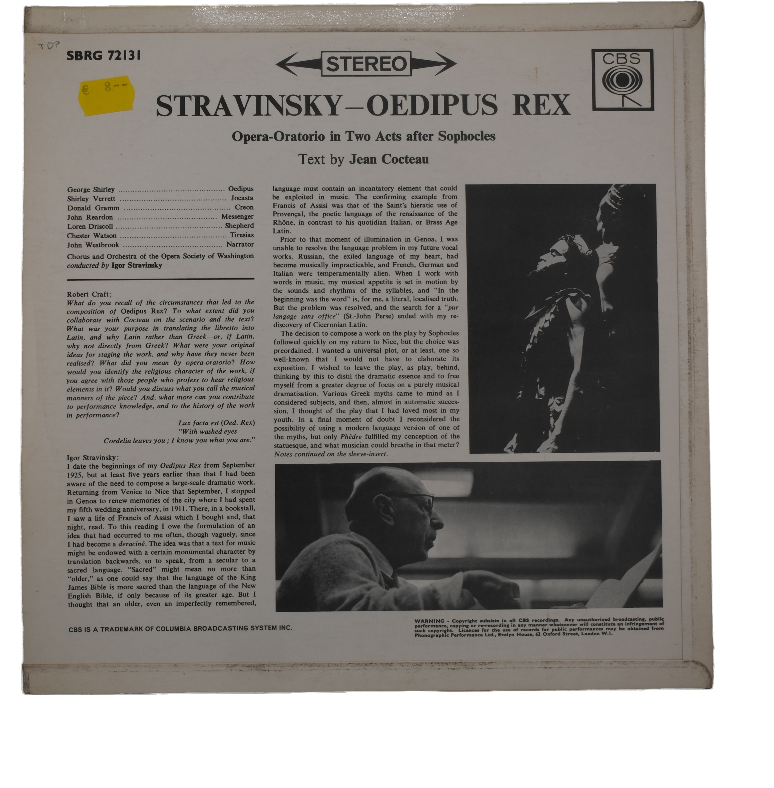 Stravinsky dirige Œdipe Roi Verrett Gramm 1963 – Image 2