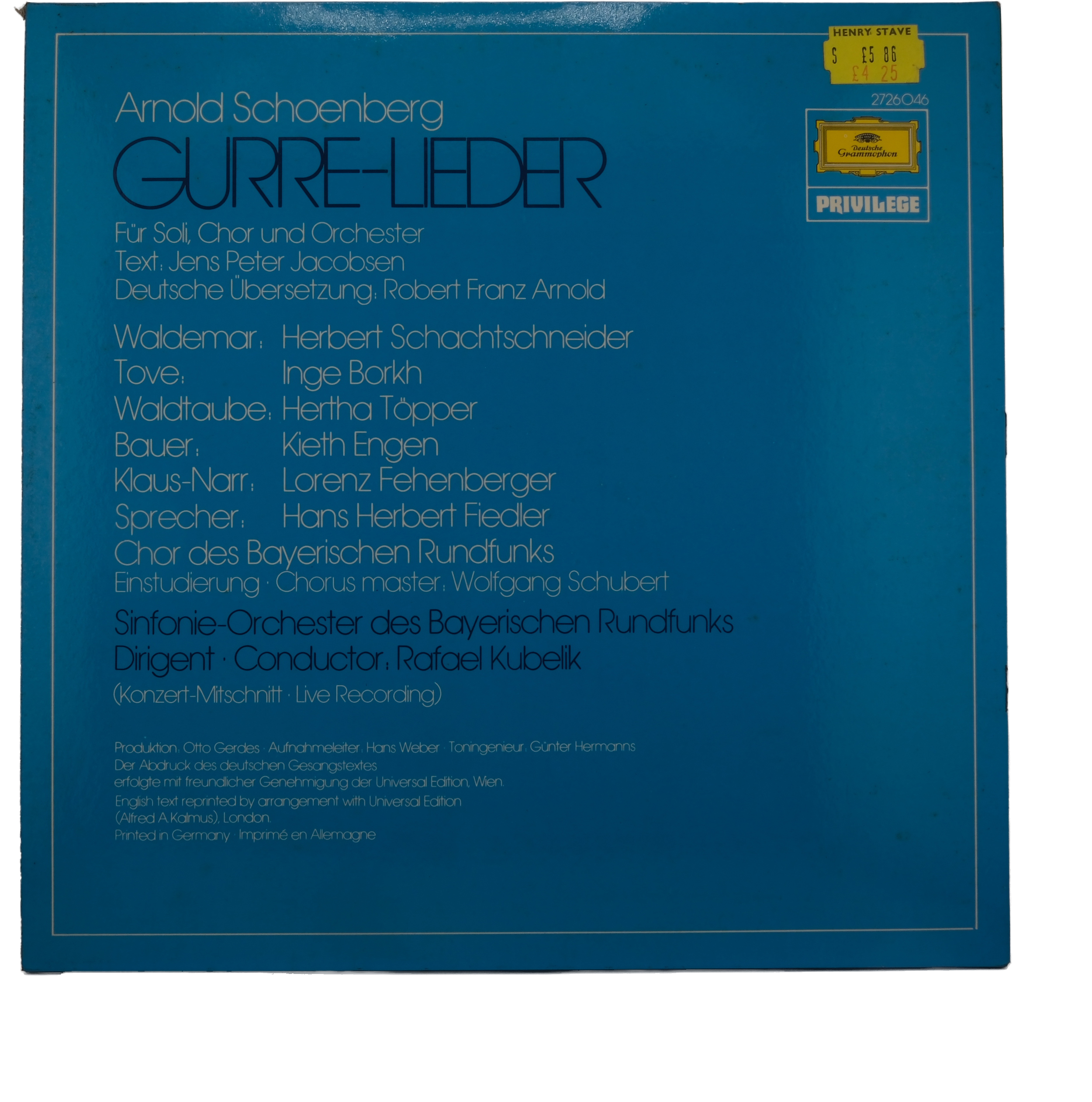 Schoenberg: Gurre-Lieder, Kubelik, Borkh Toepper, 1968 Stereo – Image 2