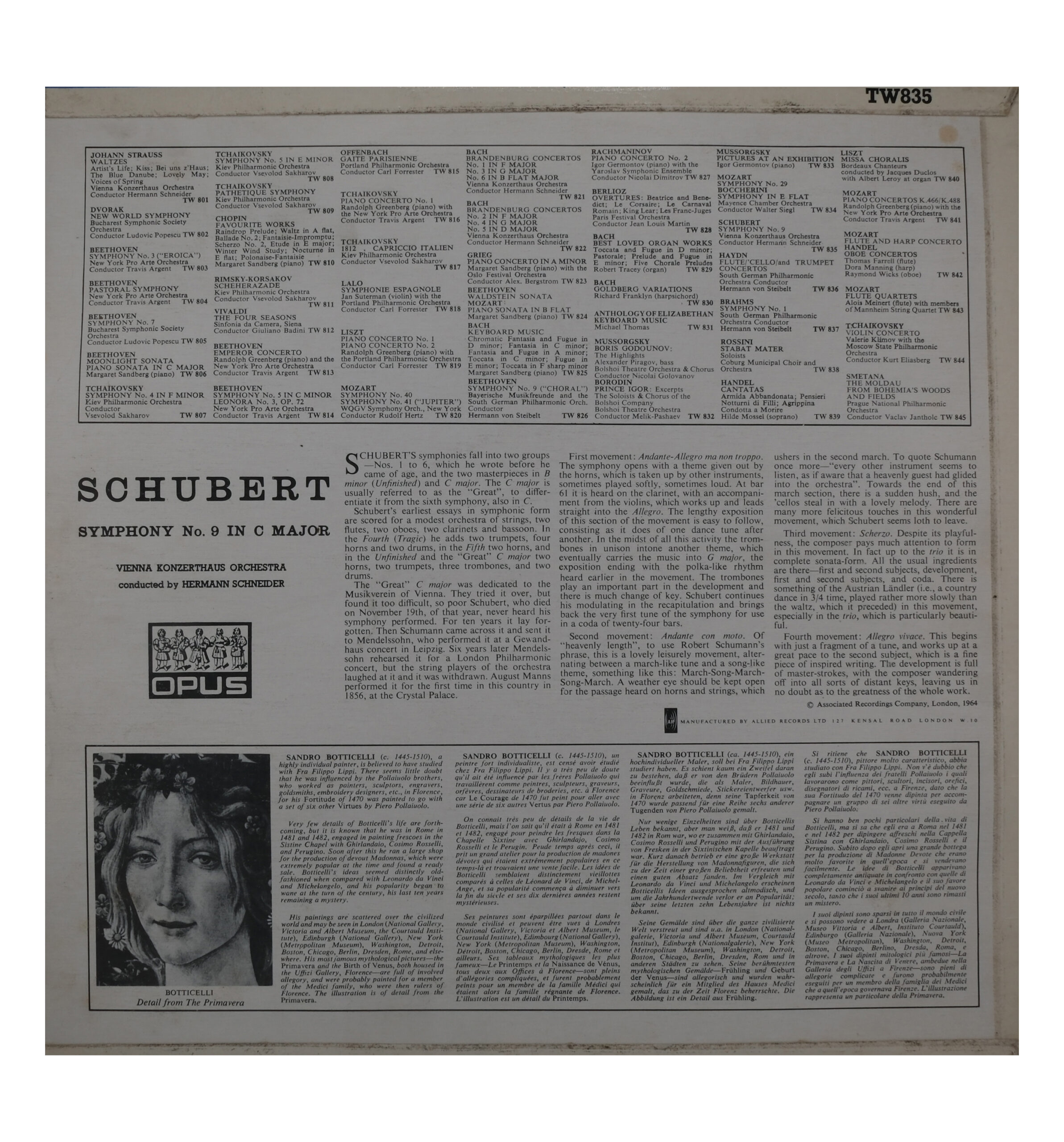 Franz Schubert 1964 Symphony No.9 - Opus (3) Hermann Schneider – Image 2