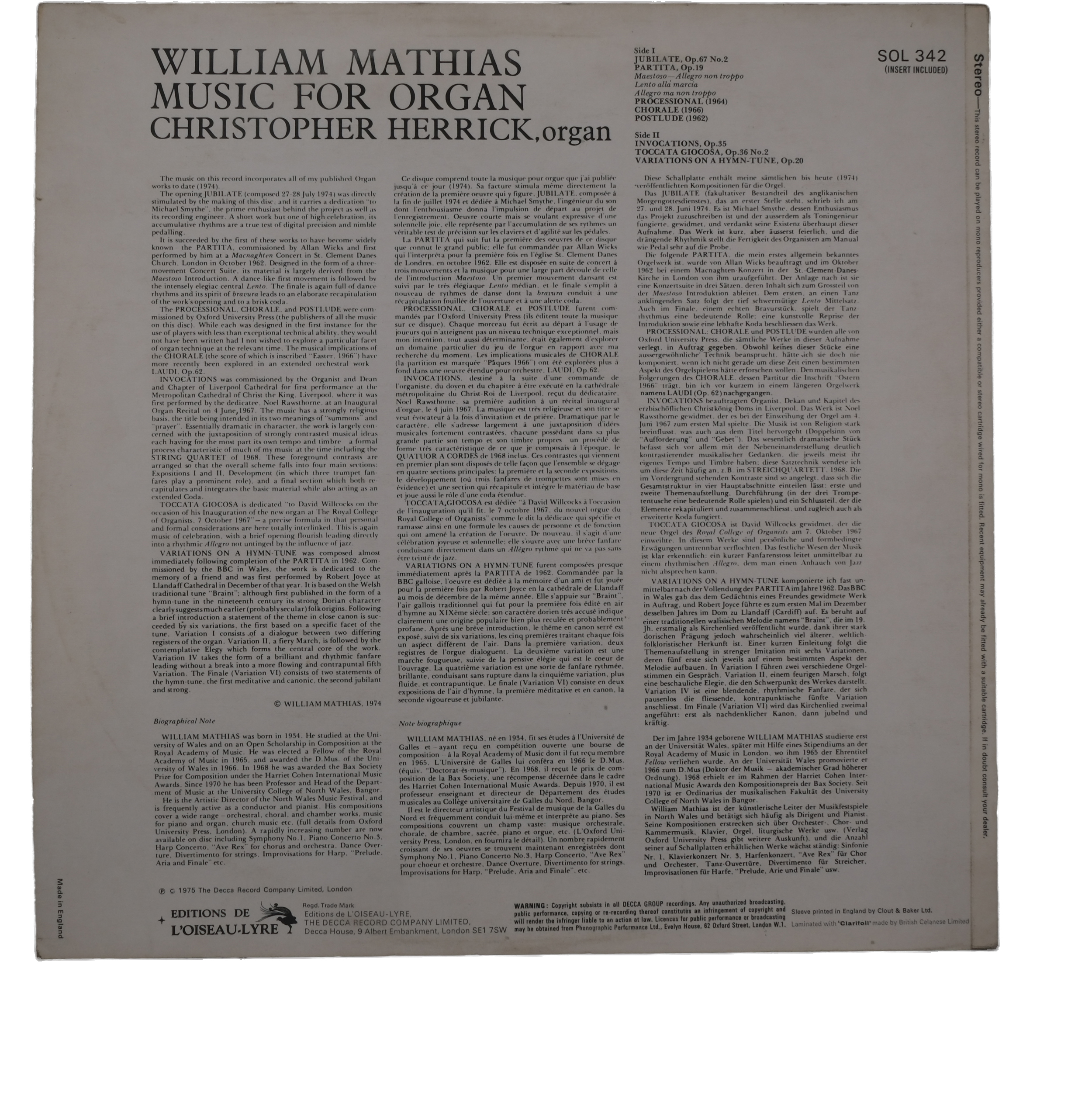 William Mathias Jubilate 1975 Stereo L'Oiseau-Lyre