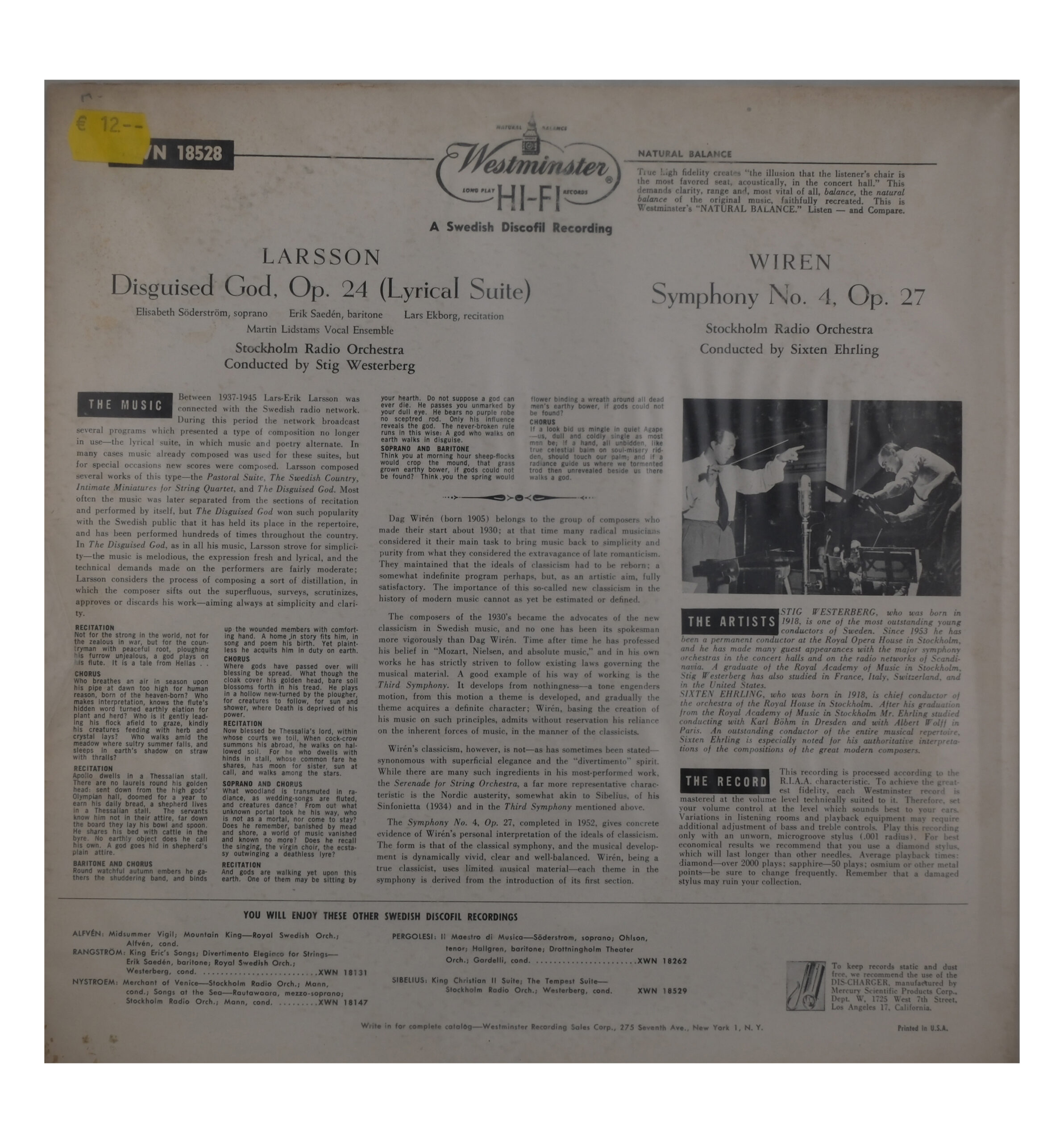 Lars Erik Larsson, Dag Wiren Symphonie No. 4 / Dieu déguisé 1957 – Image 2