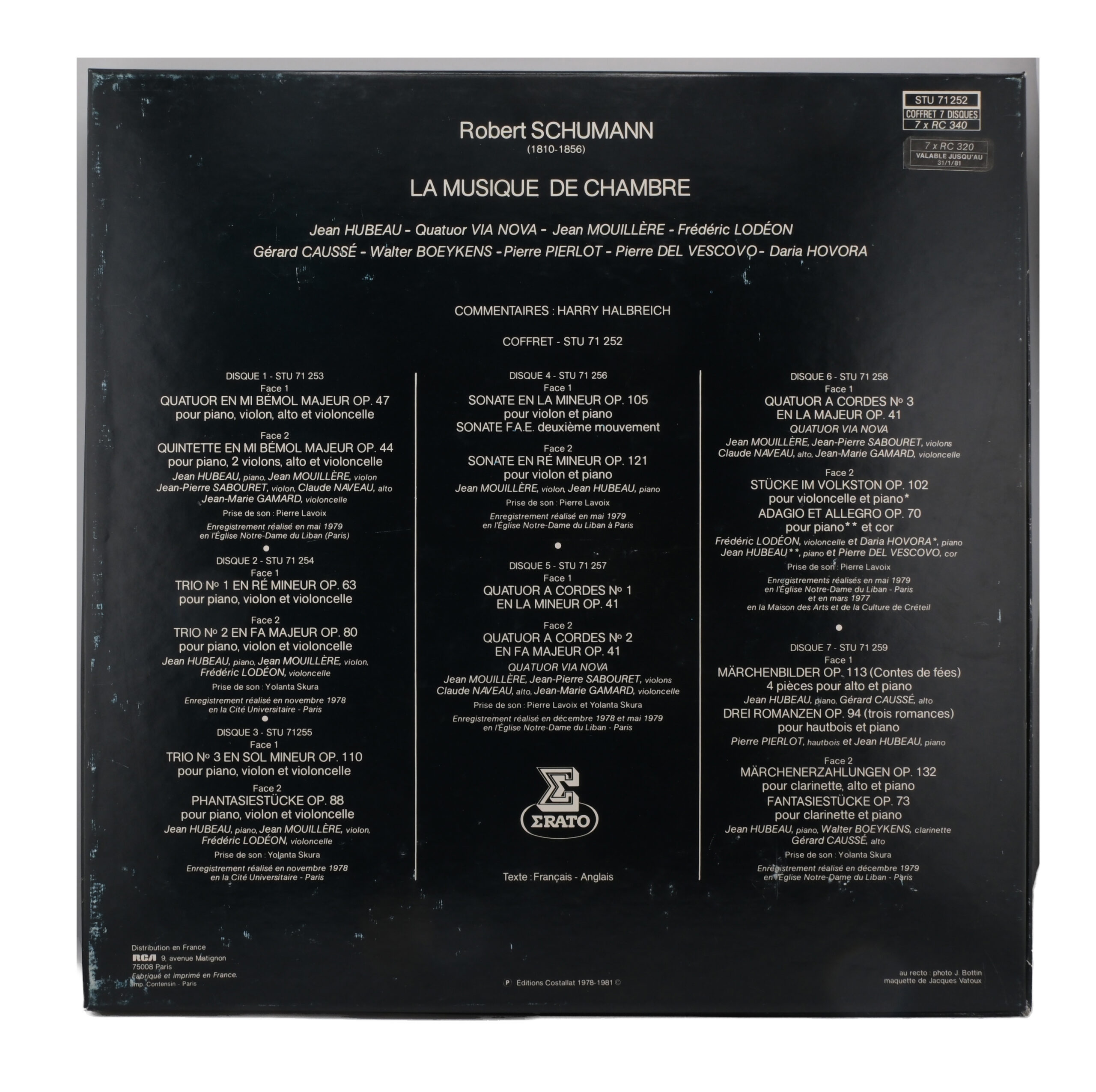 Schumann - Jean Hubeau, Quatuor Via Nova, Musique de Chambre, 1981 – Image 2