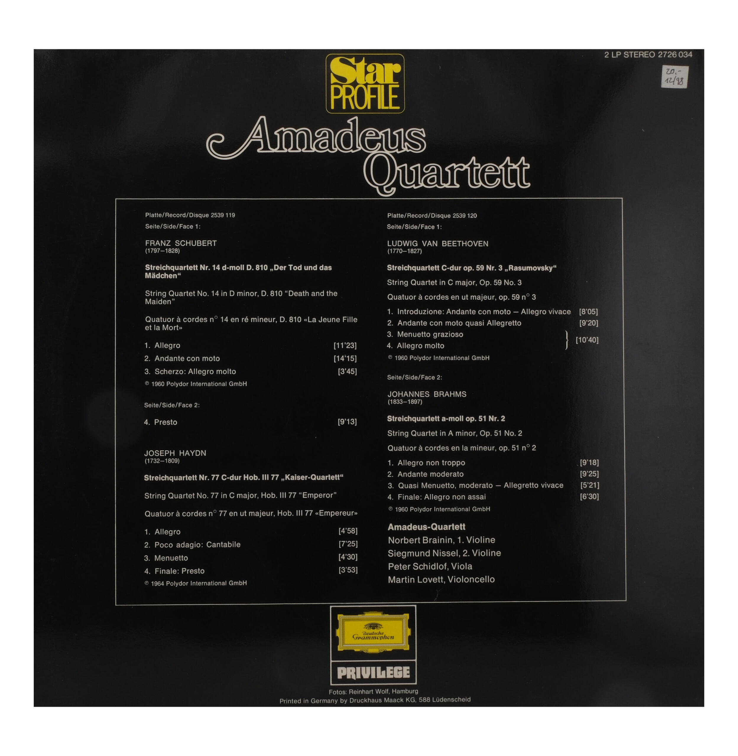 Schubert Haydn Beethoven Brahms, Amadeus Quartett, Deutsche Grammophon – Image 2