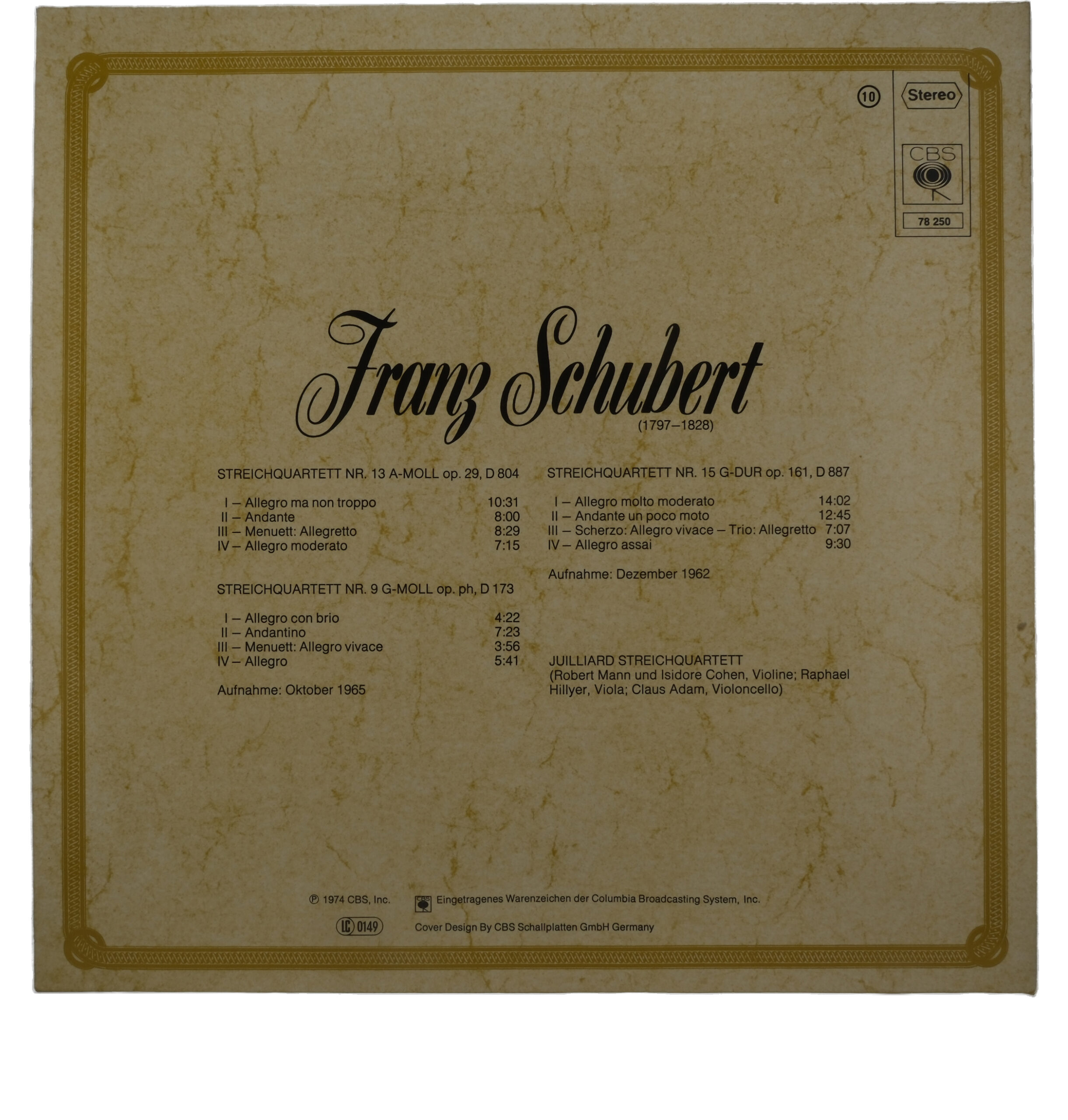 Schubert Juilliard Streichquartett 1975 CBS Stereo – Image 2