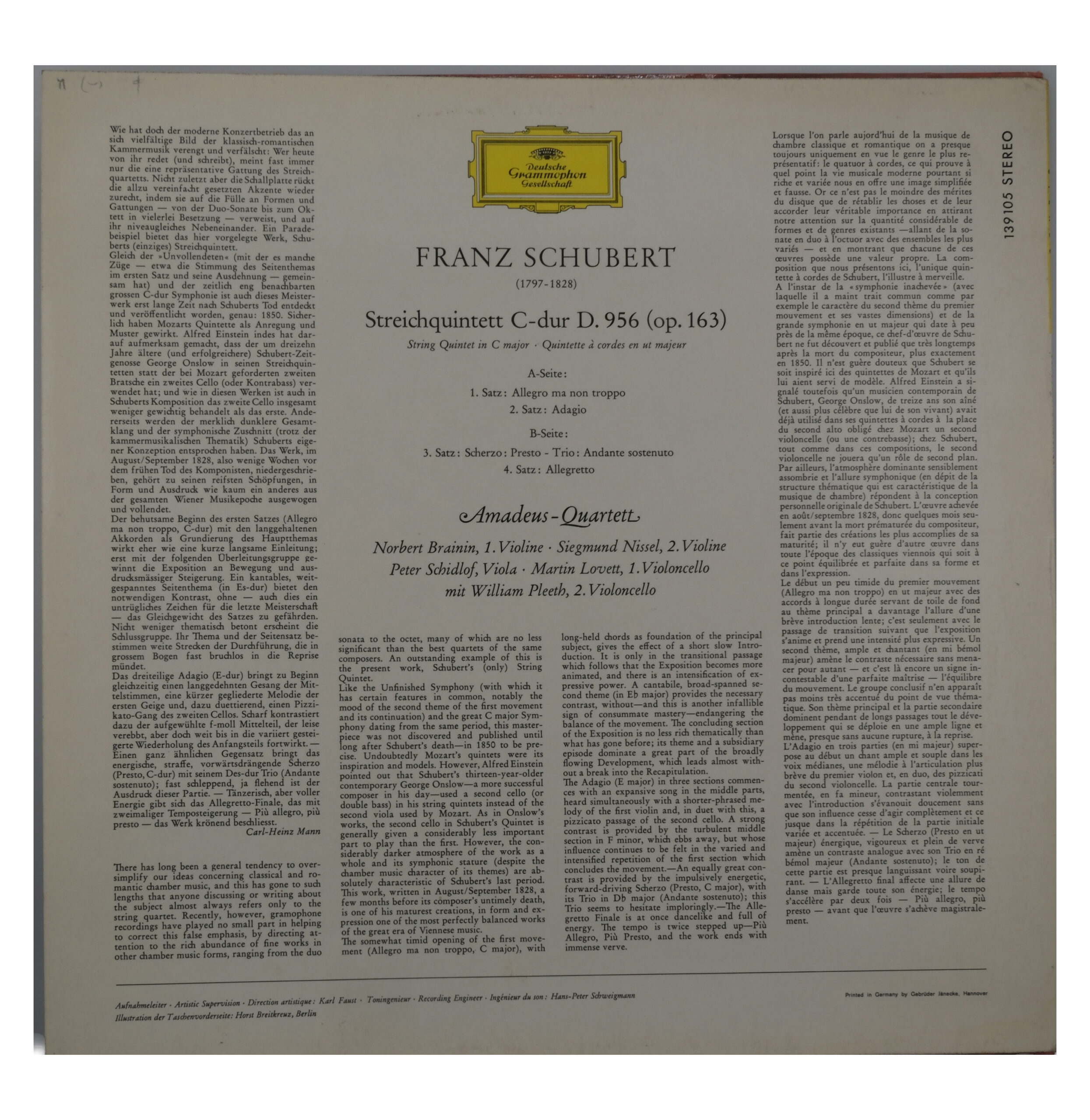 Schubert - Streichquintett C-dur D. 956 (1965) Deutsche Grammophon